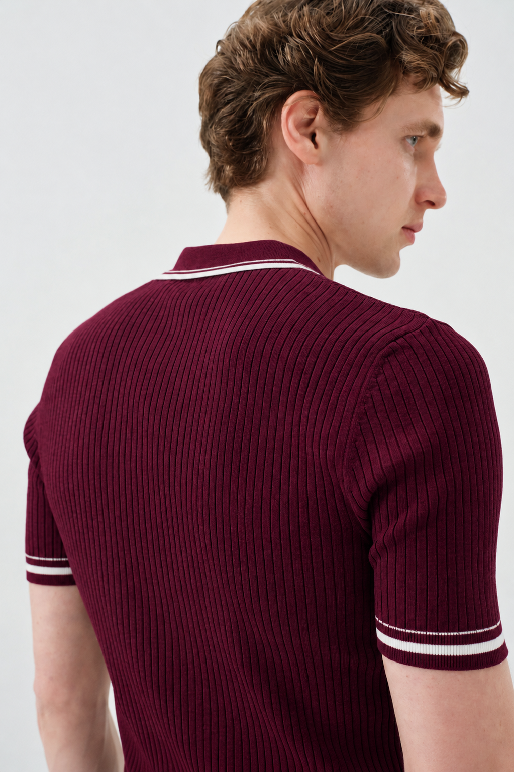 ÇİZGİ DETAYLI POLO YAKA BORDO TRİKO T-SHIRT