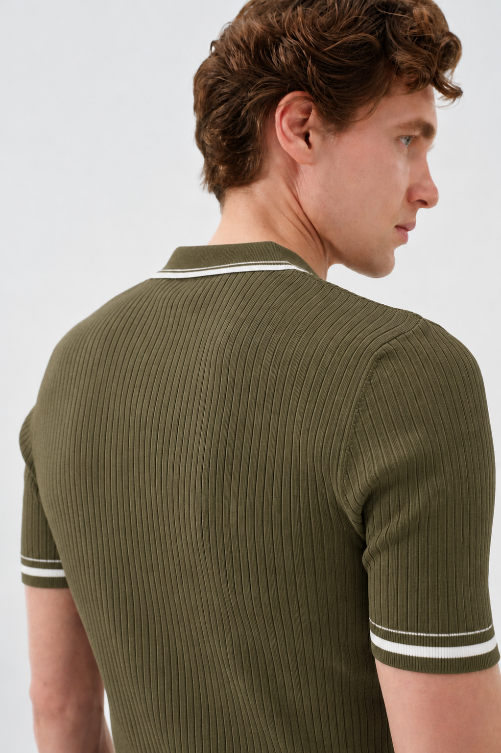 ÇİZGİ DETAYLI POLO YAKA HAKİ TRİKO T-SHIRT