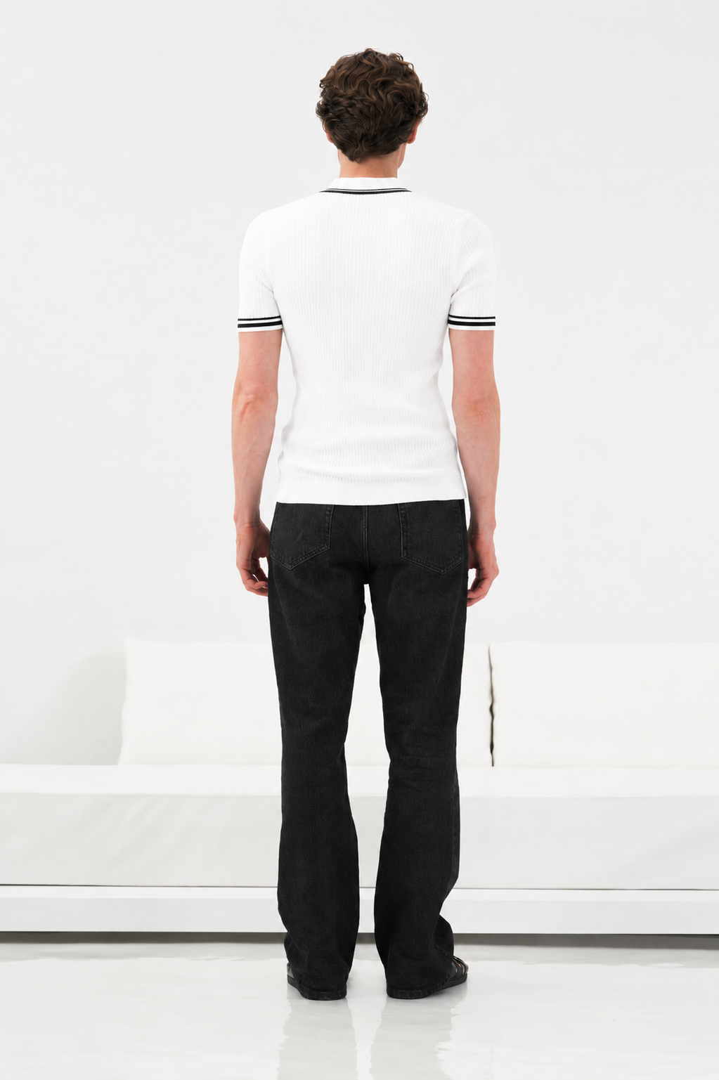 ÇİZGİ DETAYLI POLO YAKA BEYAZ TRİKO T-SHIRT