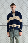 NAVY ZIPPED KNITTED CARDIGAN