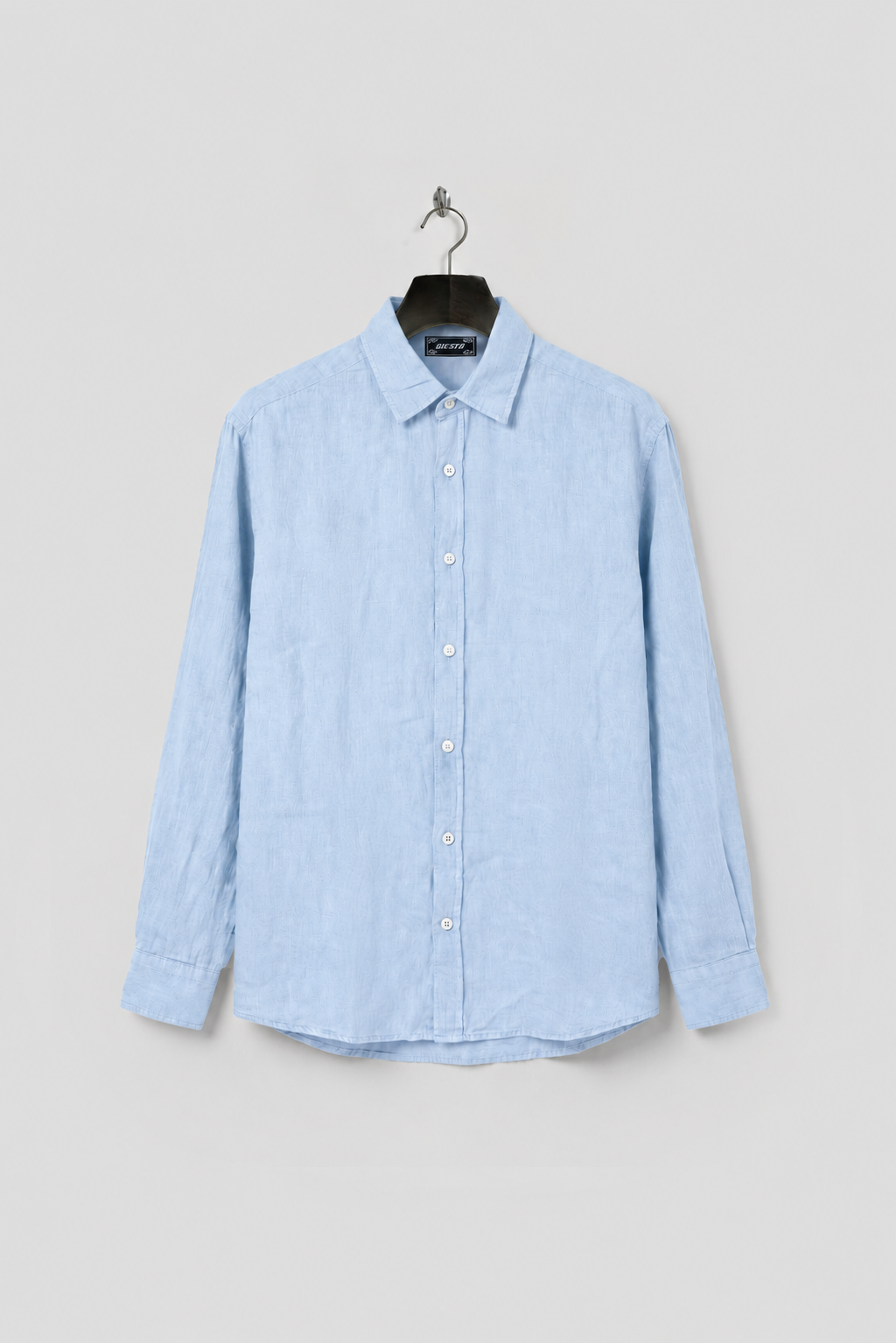 OVERSIZE DÖKÜMLÜ MAVİ KETEN GÖMLEK