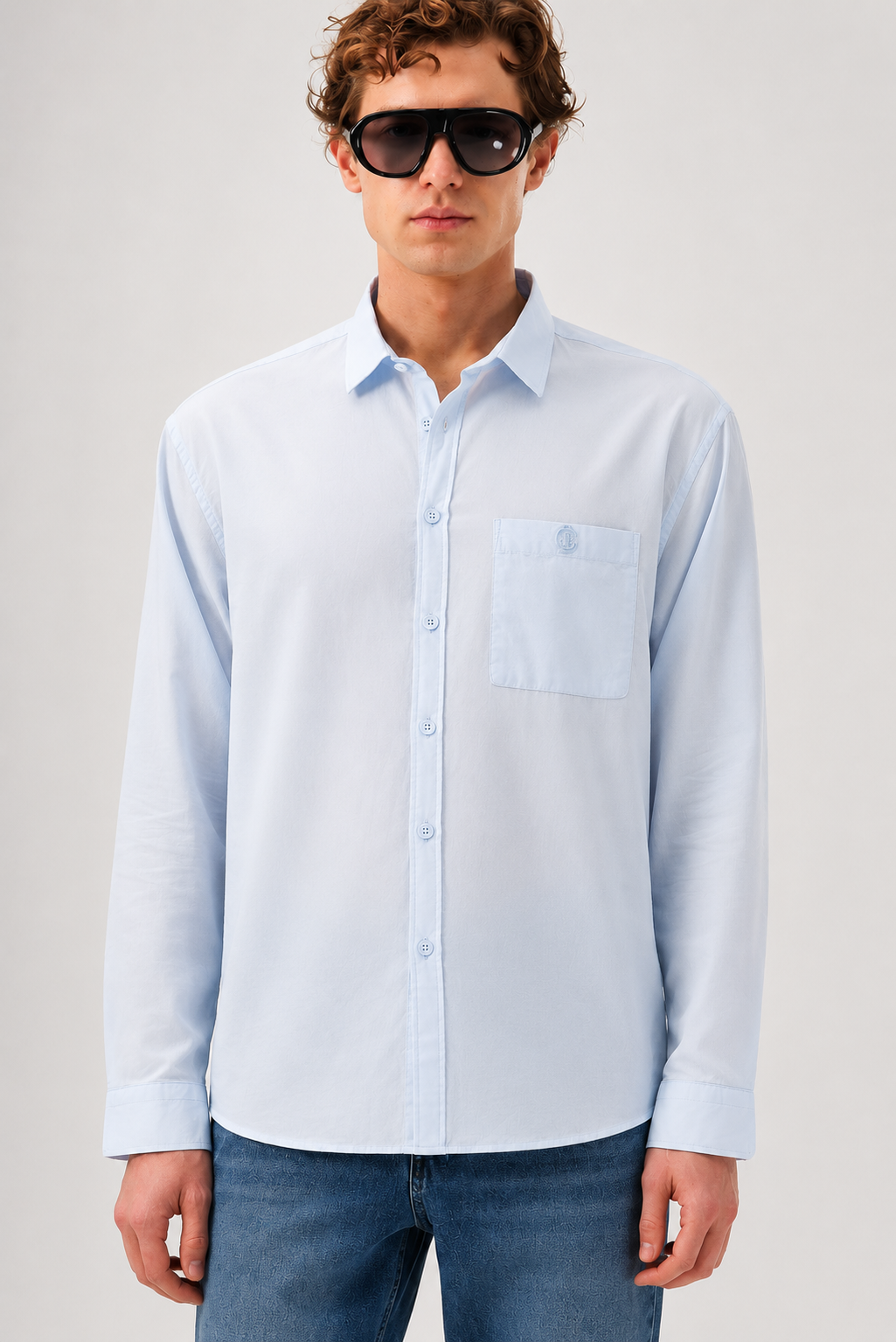 DÖKÜMLÜ REGULAR FIT MAVİ VUAL GÖMLEK