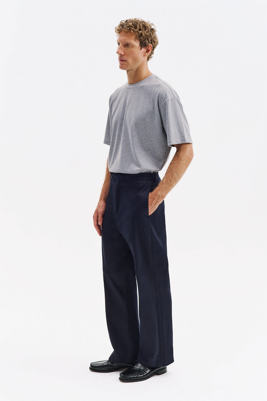 GABARDINE CHINO NAVY BLUE TROUSERS