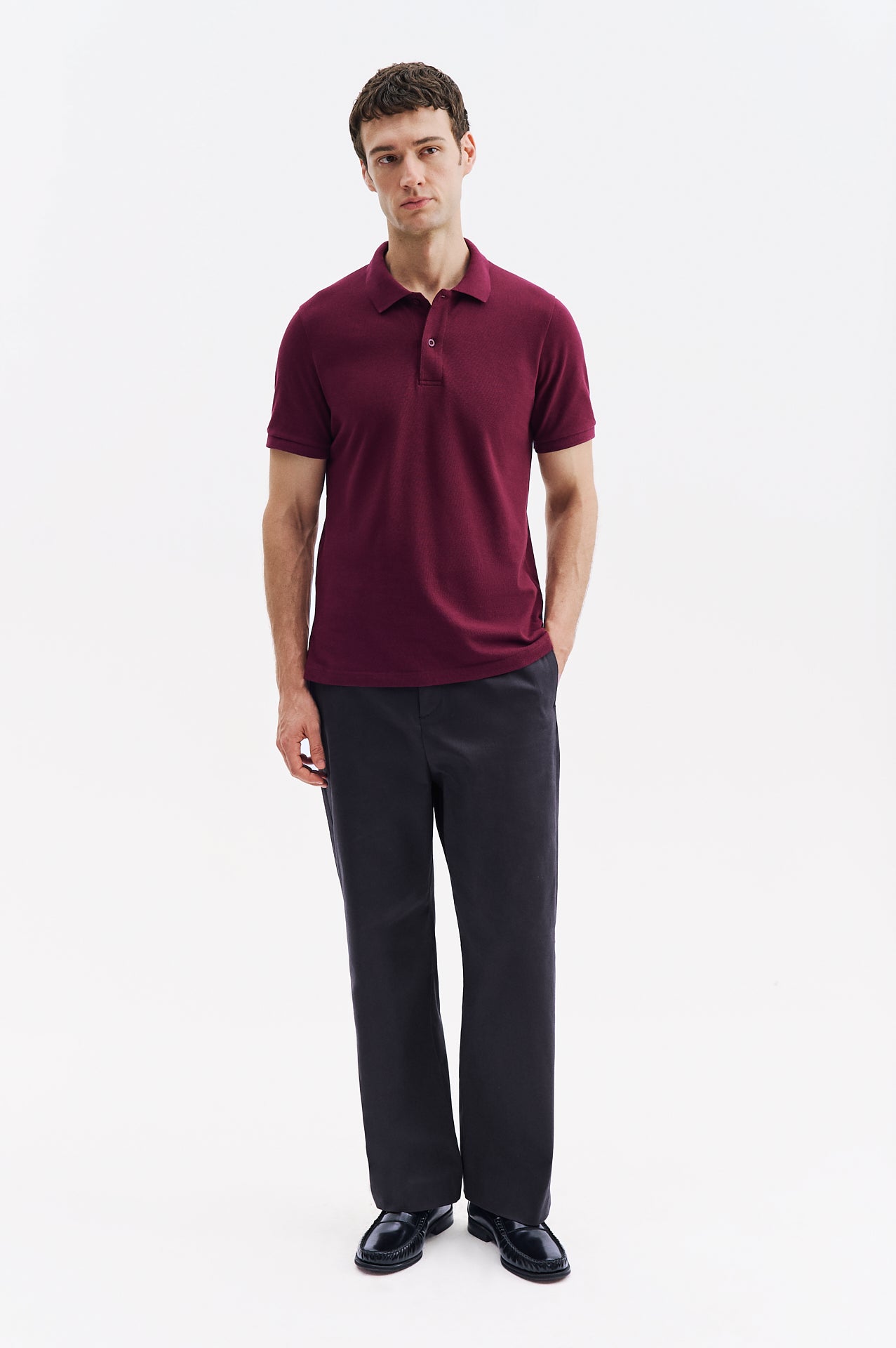 KISA KOL POLO YAKA BORDO T-SHIRT