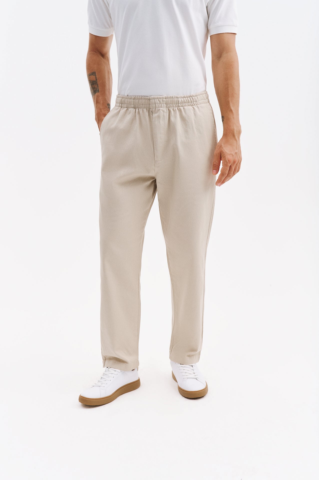 BELİ LASTİKLİ GABARDIN BEJ PANTOLON