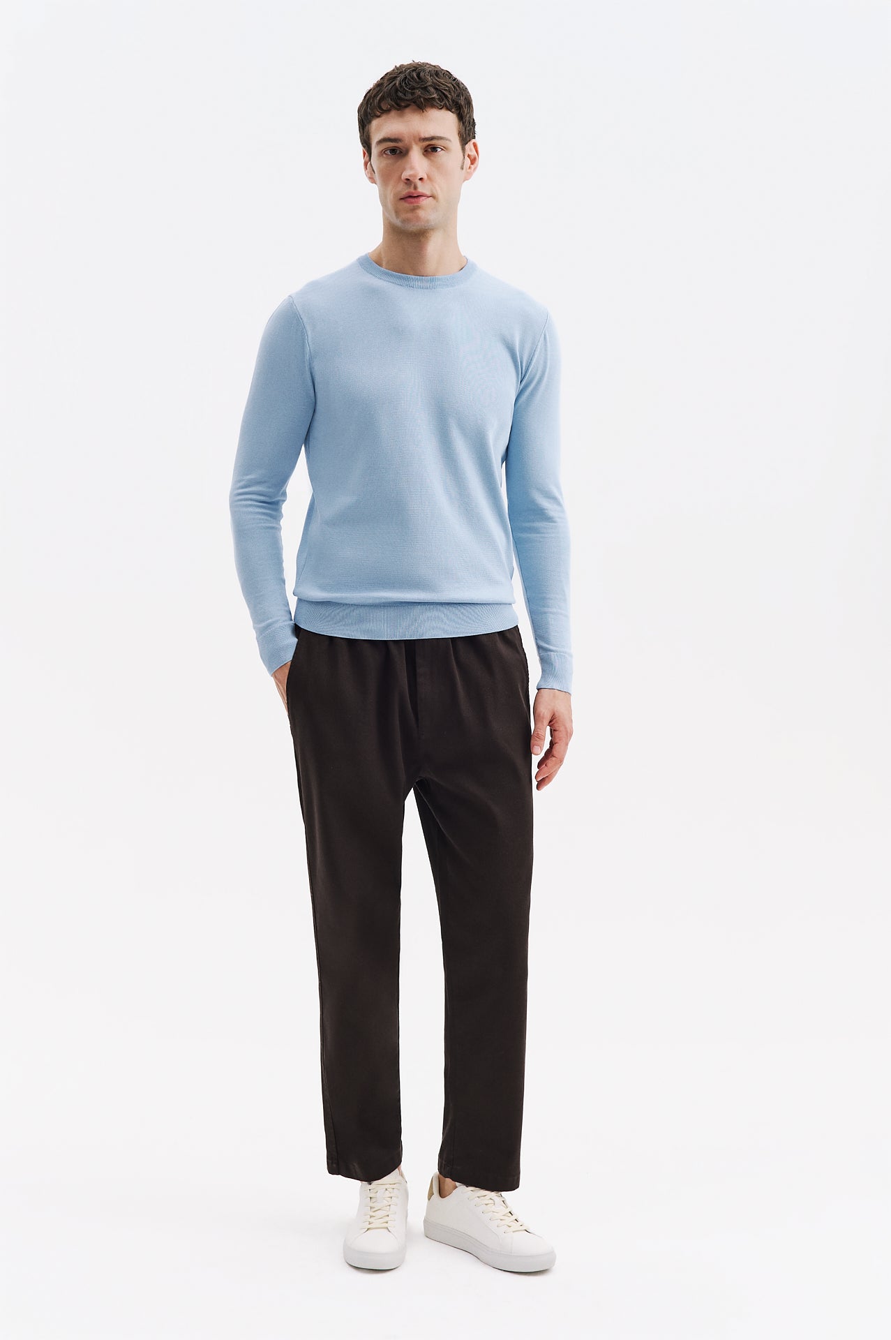 LONG SLEEVE BICYCLE COLLAR BLUE KNIT T-SHIRT