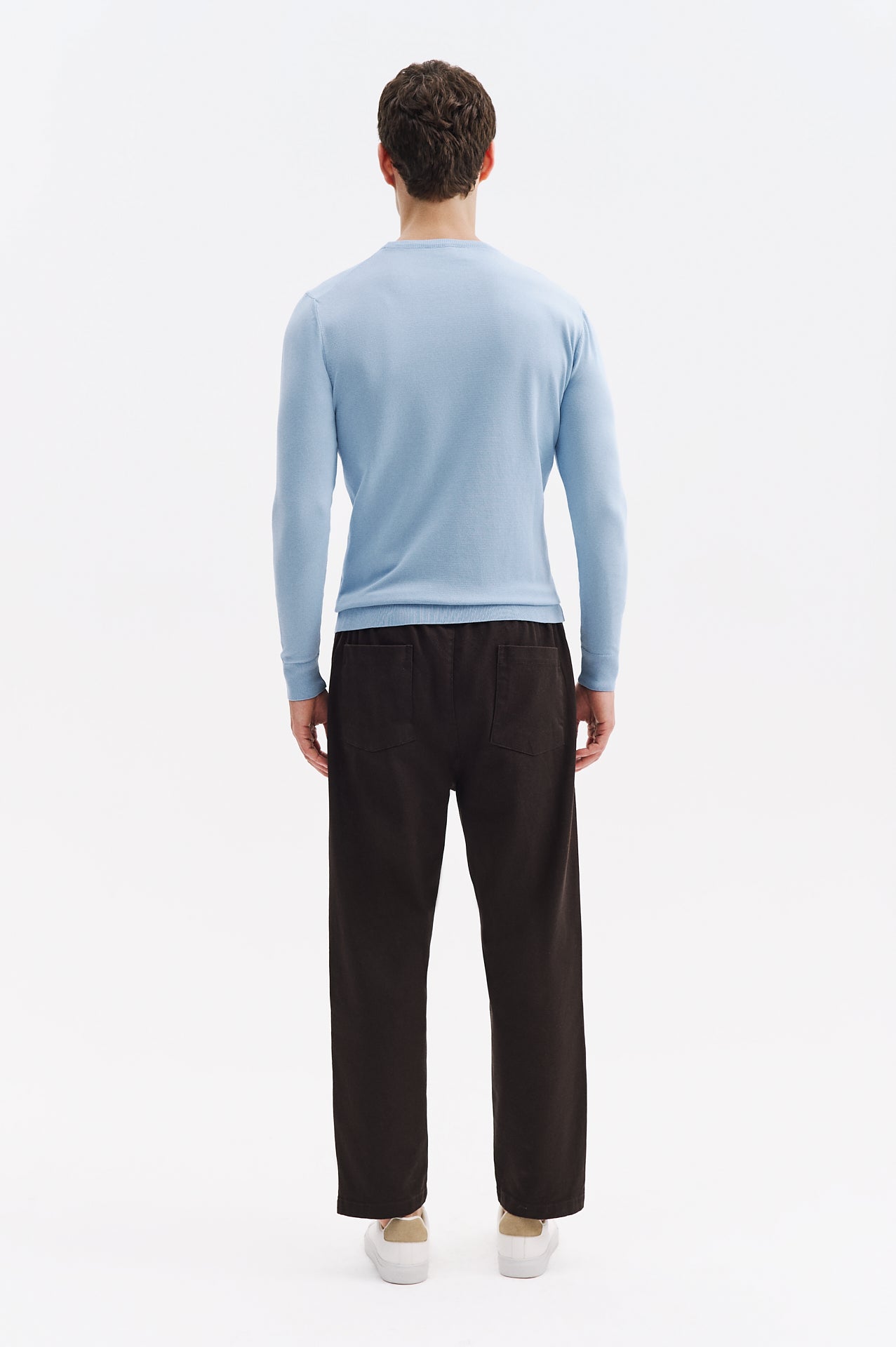 LONG SLEEVE BICYCLE COLLAR BLUE KNIT T-SHIRT