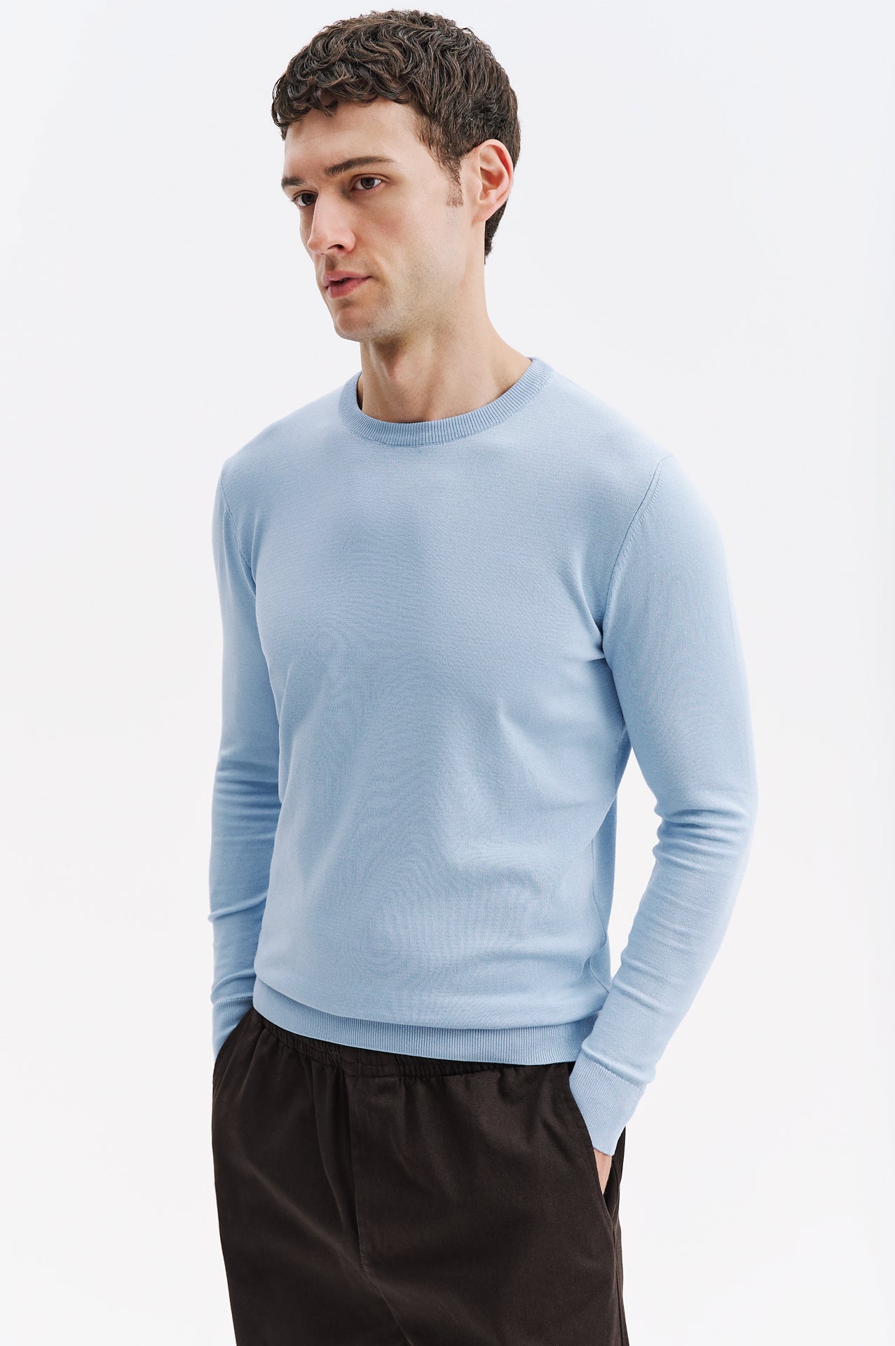 LONG SLEEVE BICYCLE COLLAR BLUE KNIT T-SHIRT