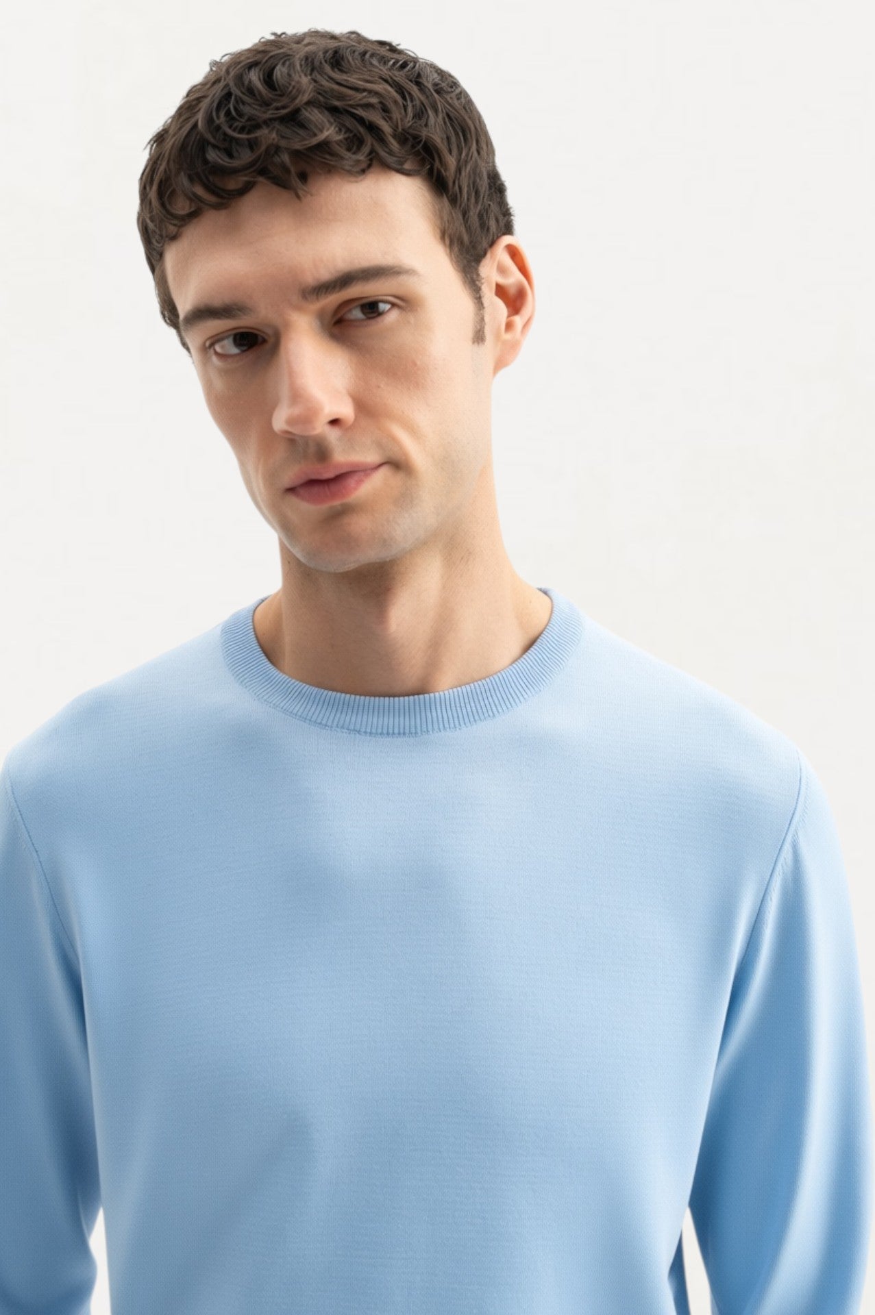 LONG SLEEVE BICYCLE COLLAR BLUE KNIT T-SHIRT
