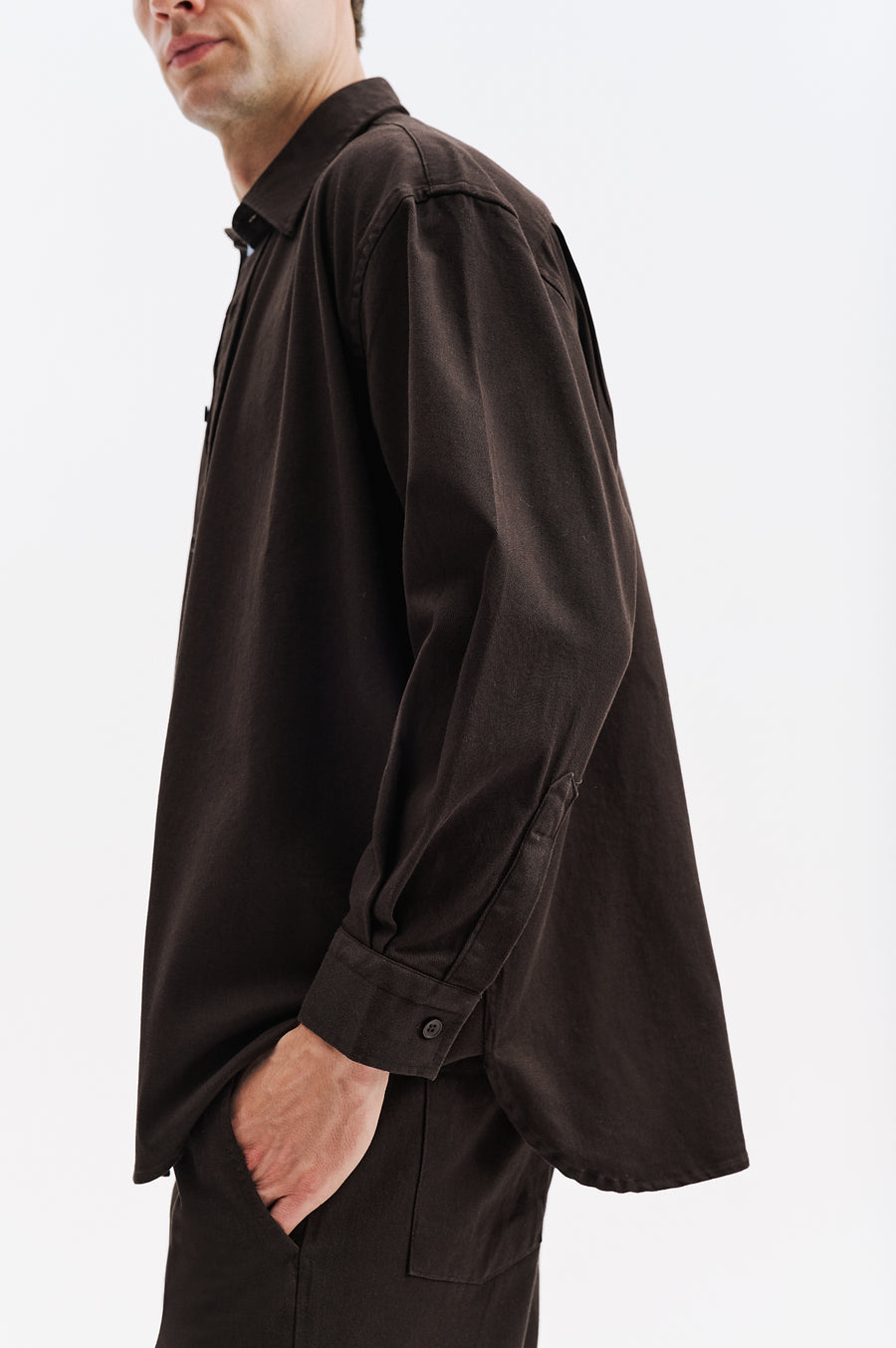 OVERSIZED GABARDINE BROWN SHIRT