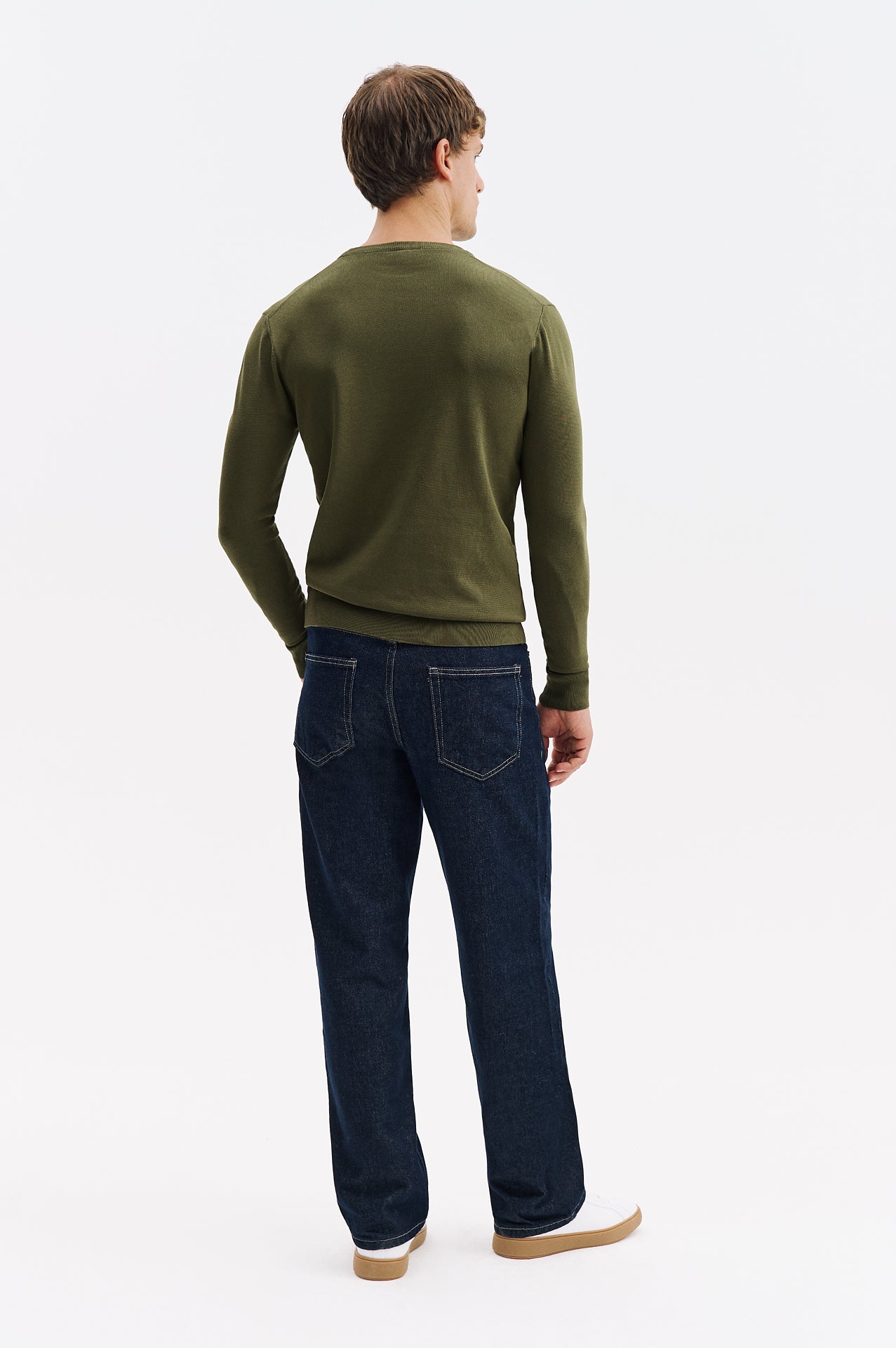 LONG SLEEVE CREW NECK KHAKI KNITTED T-SHIRT
