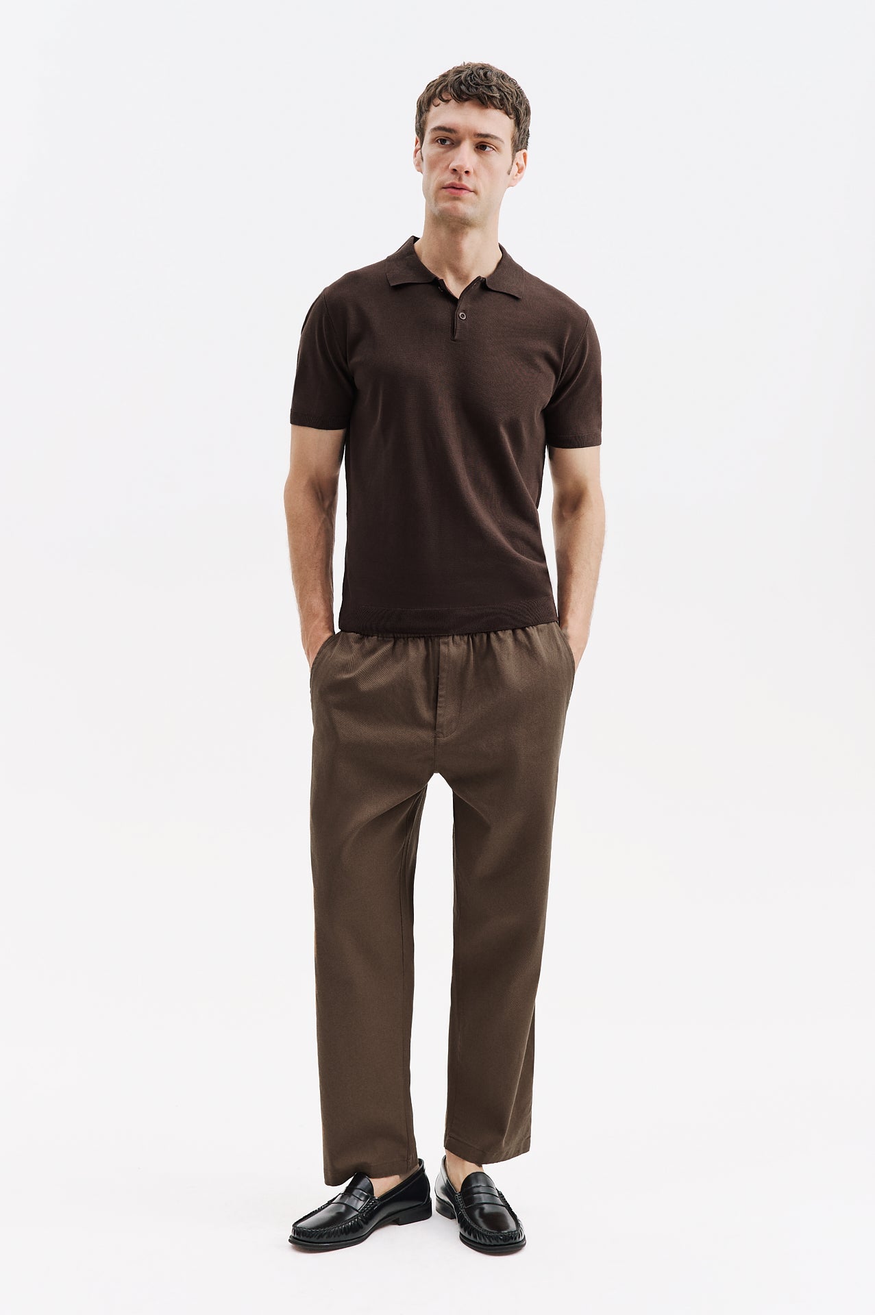 POLO NECK BROWN KNITTED T-SHIRT