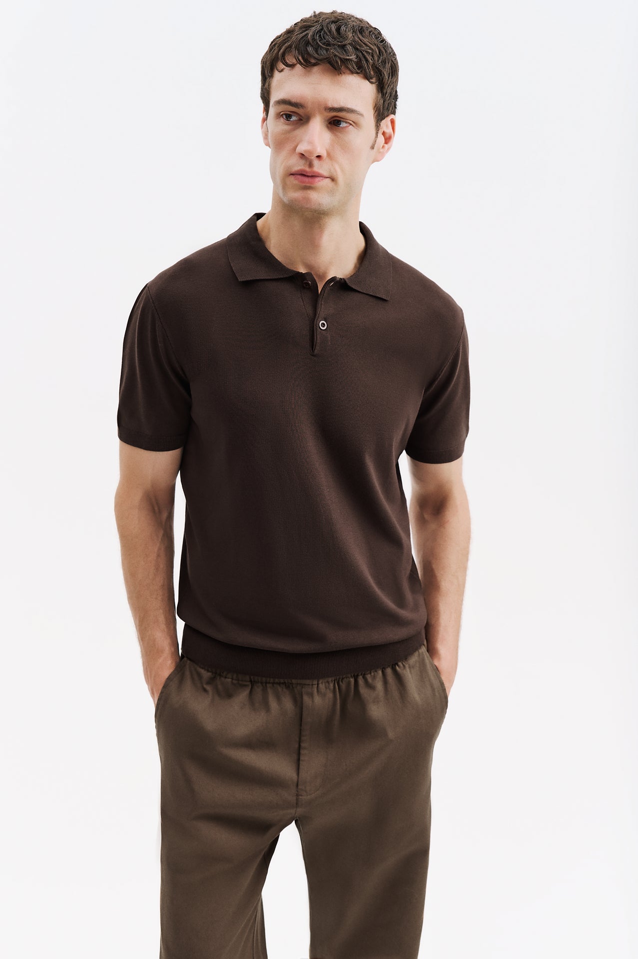 POLO NECK BROWN KNITTED T-SHIRT