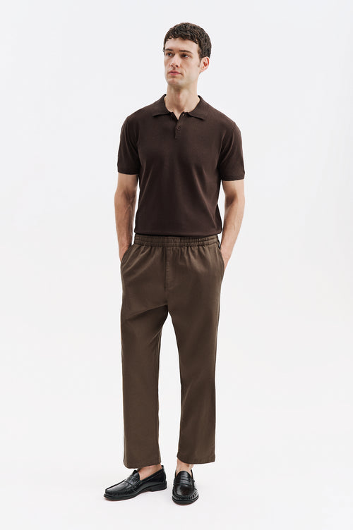 GABARDINE WAIST ELASTICATED TAN TROUSERS