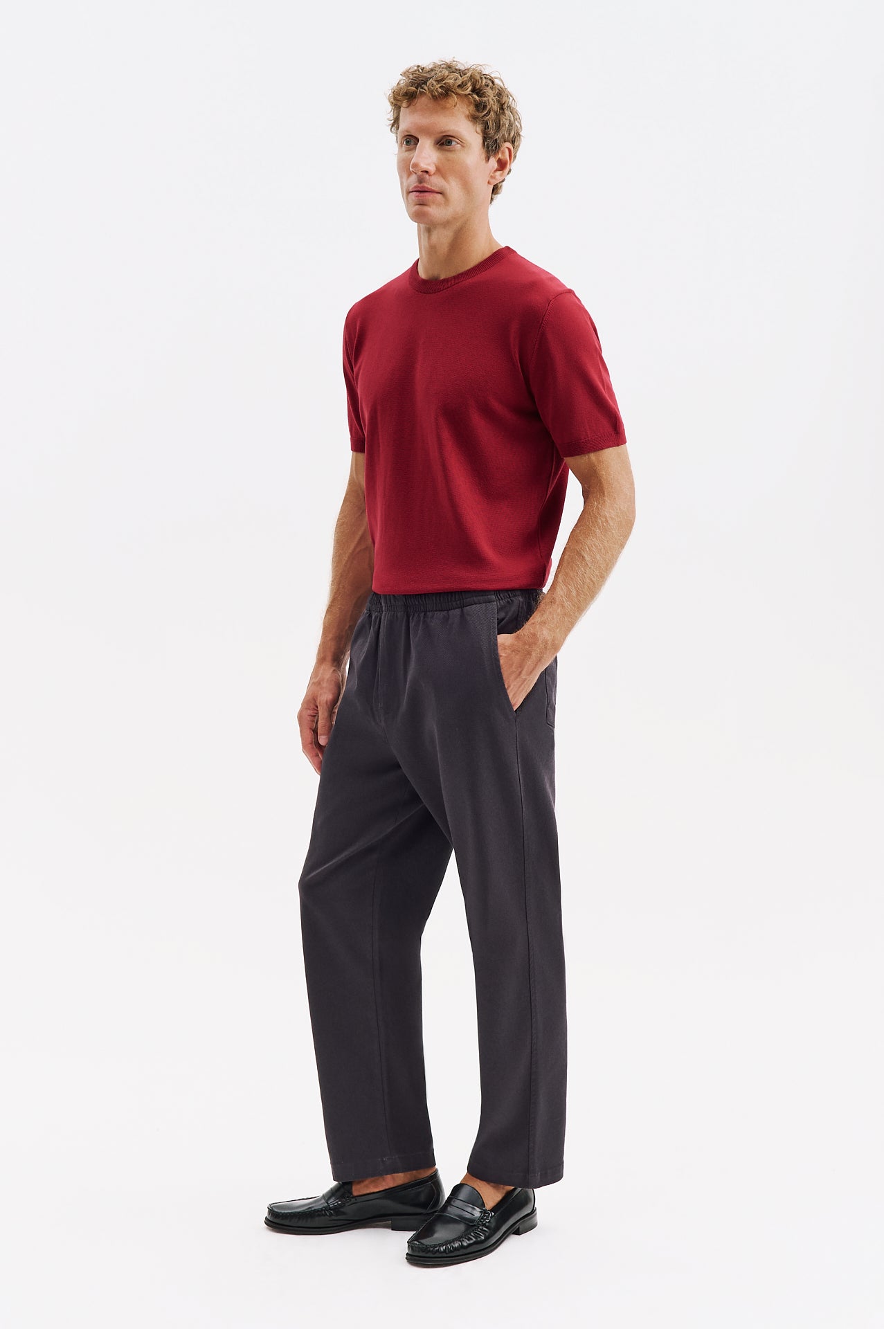 ELASTIC WAIST GABARDINE CHINO ANTHRACITE TROUSERS