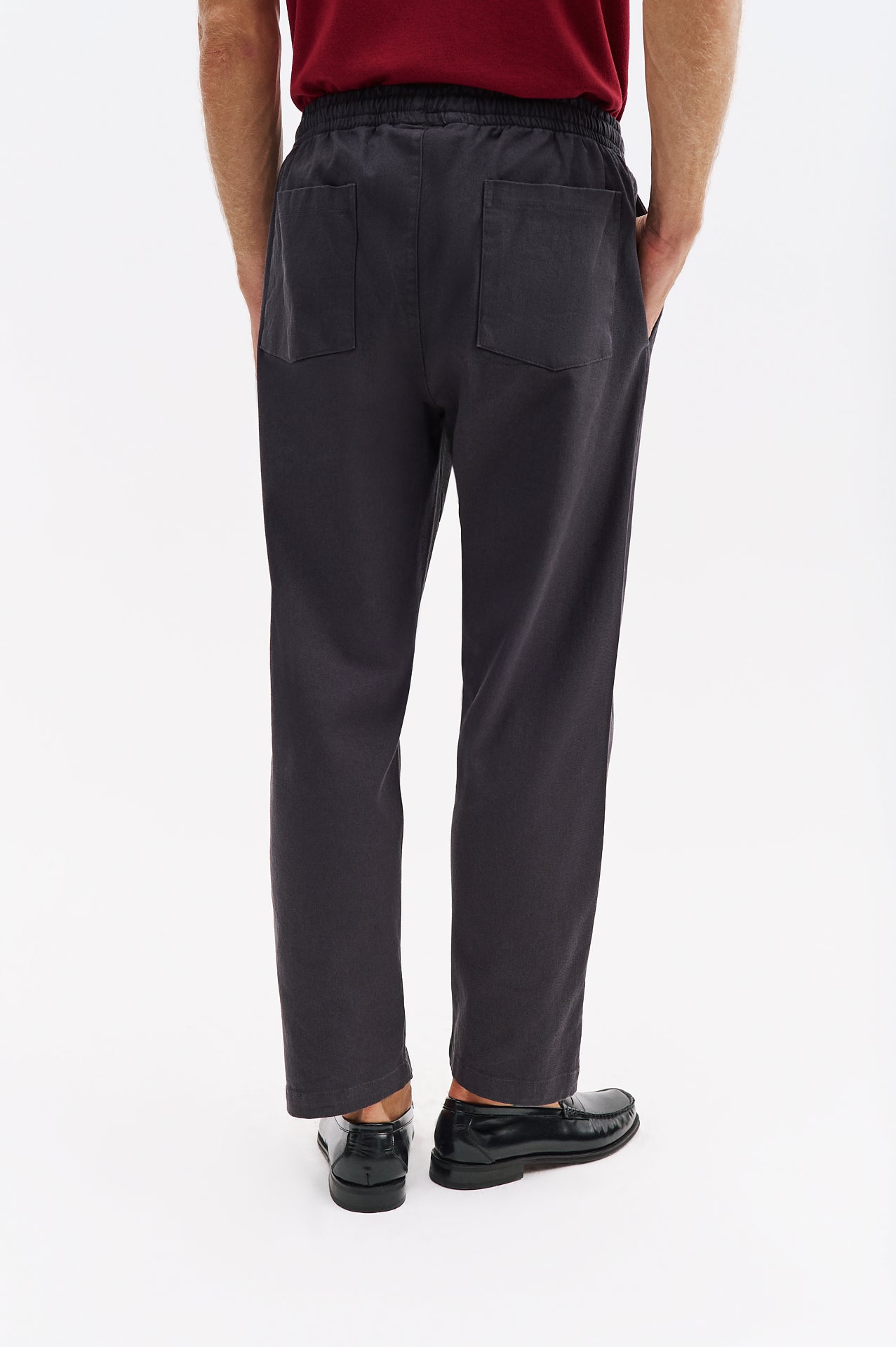 ELASTIC WAIST GABARDINE CHINO ANTHRACITE TROUSERS