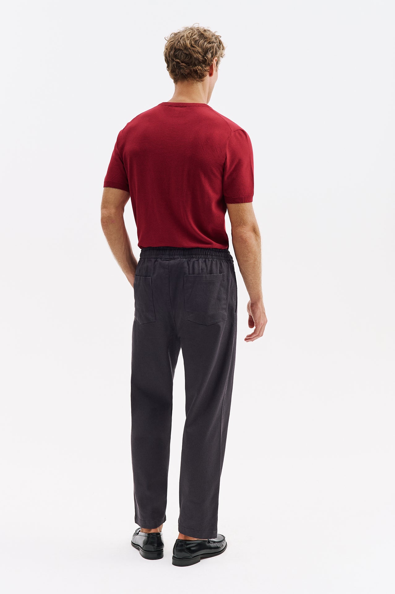 ELASTIC WAIST GABARDINE CHINO ANTHRACITE TROUSERS
