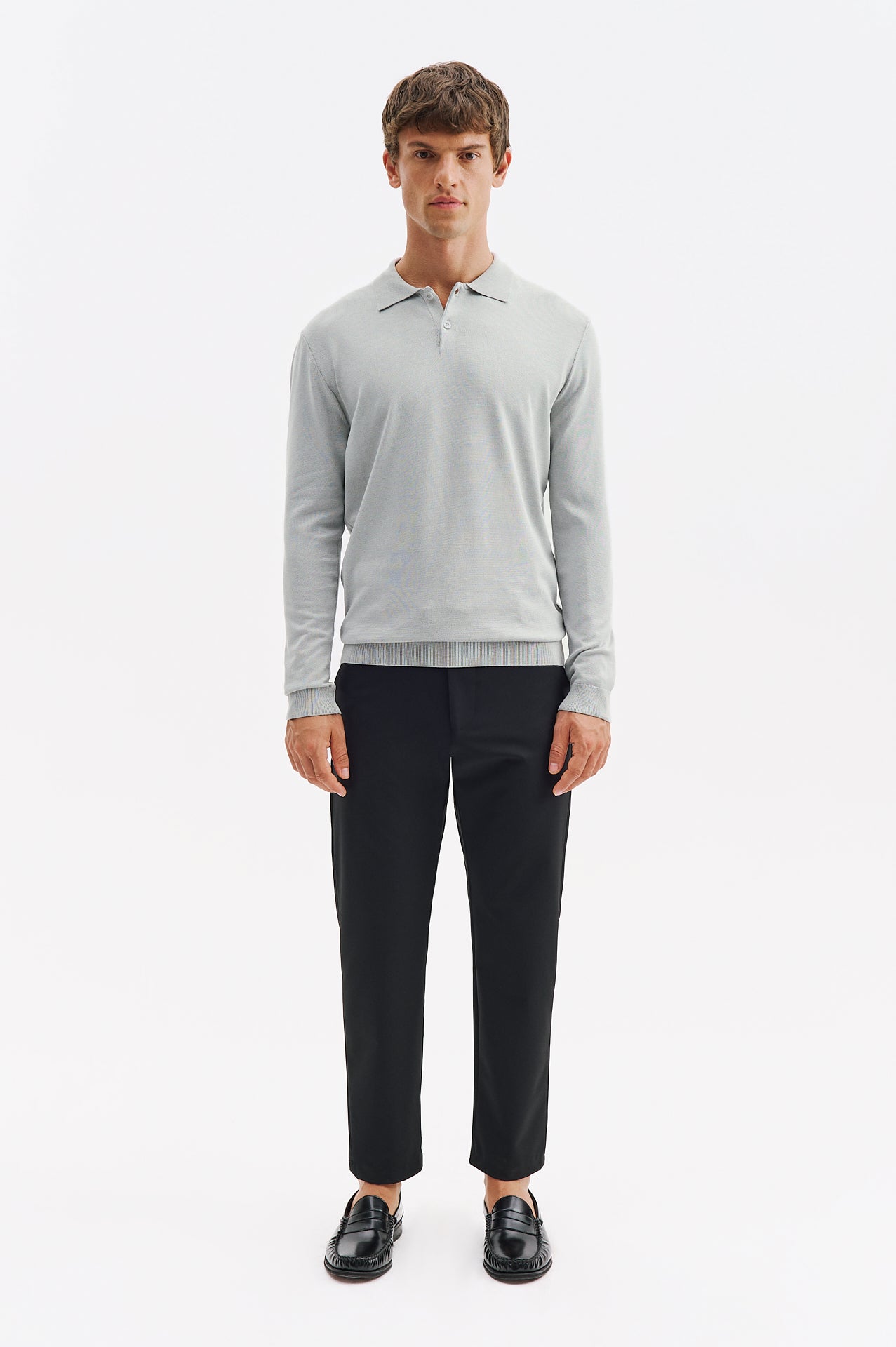LONG SLEEVE POLO NECK GREY KNITTED T-SHIRT