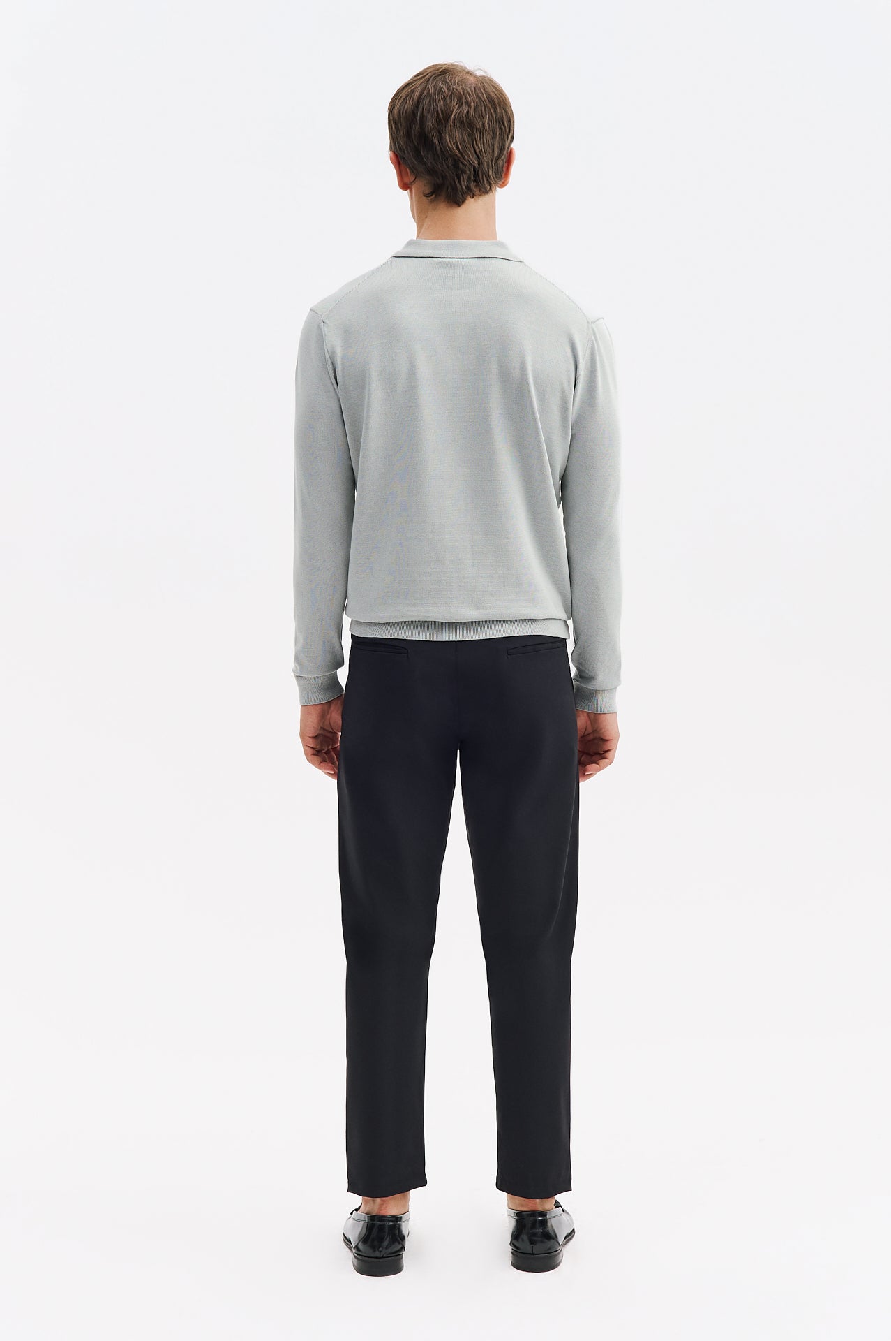 LONG SLEEVE POLO NECK GREY KNITTED T-SHIRT
