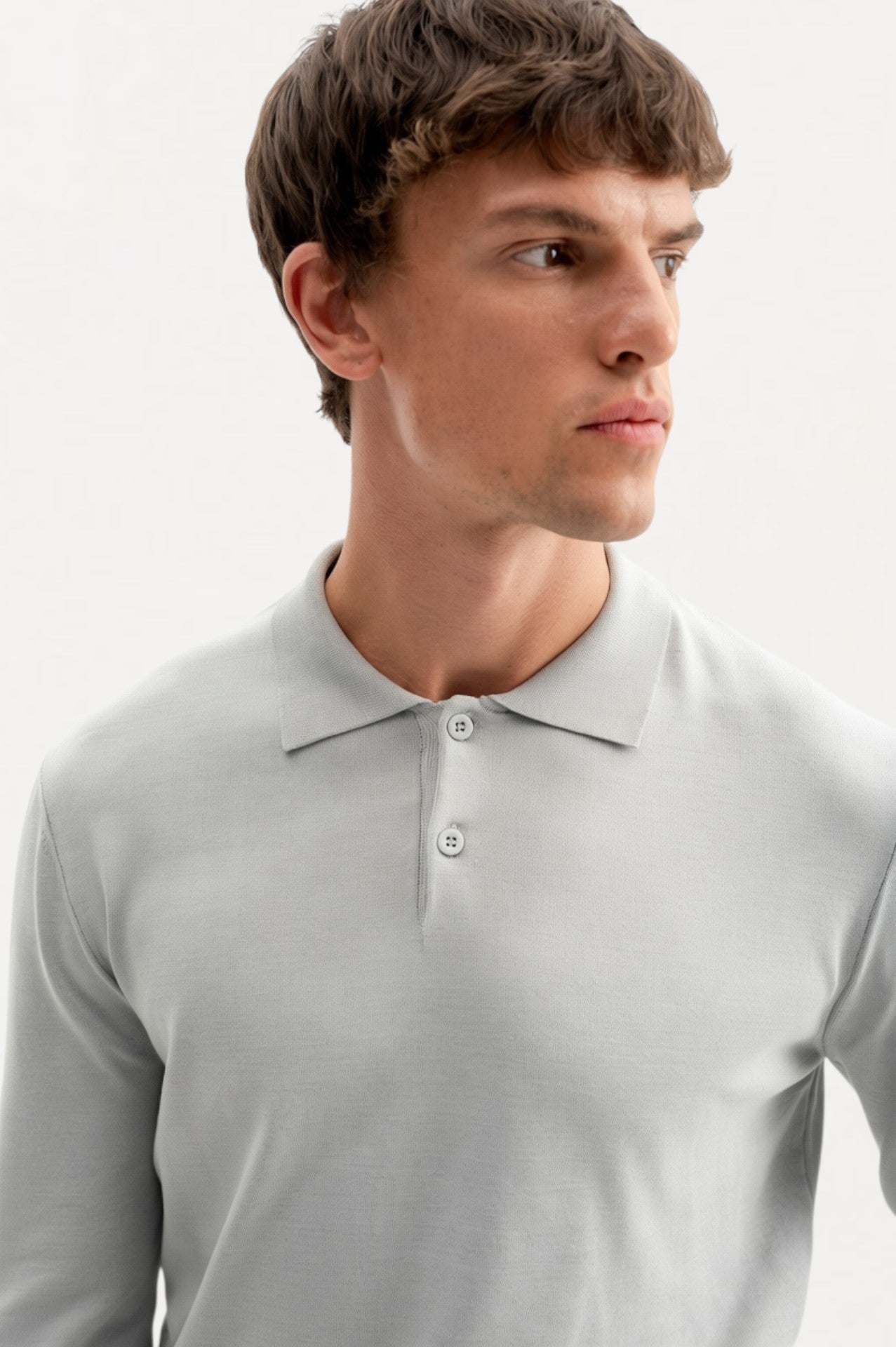 LONG SLEEVE POLO NECK GREY KNITTED T-SHIRT