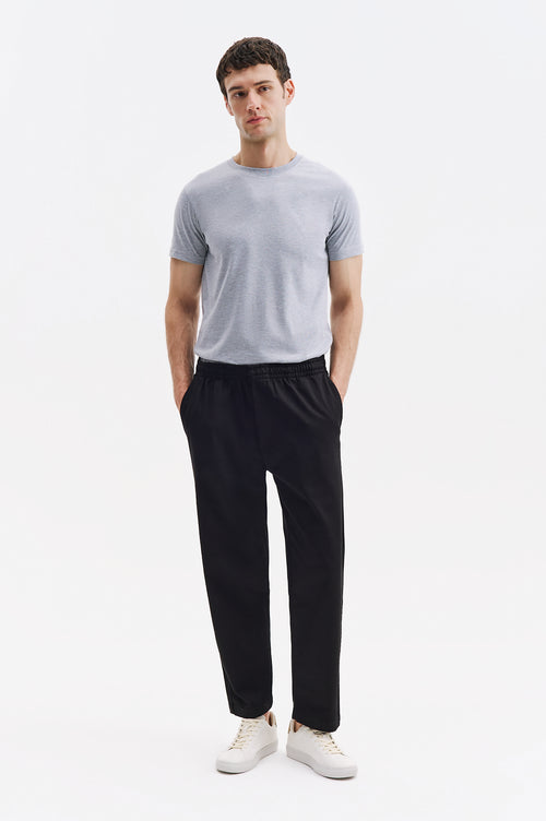 ELASTIC WAIST GABARDINE BLACK TROUSERS