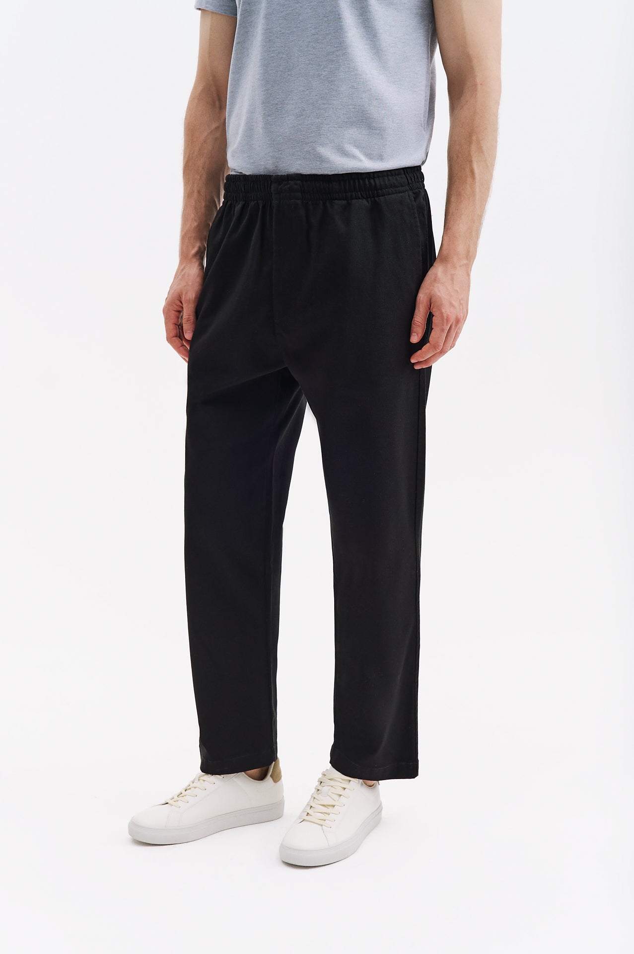 BELİ LASTİKLİ GABARDIN SİYAH PANTOLON