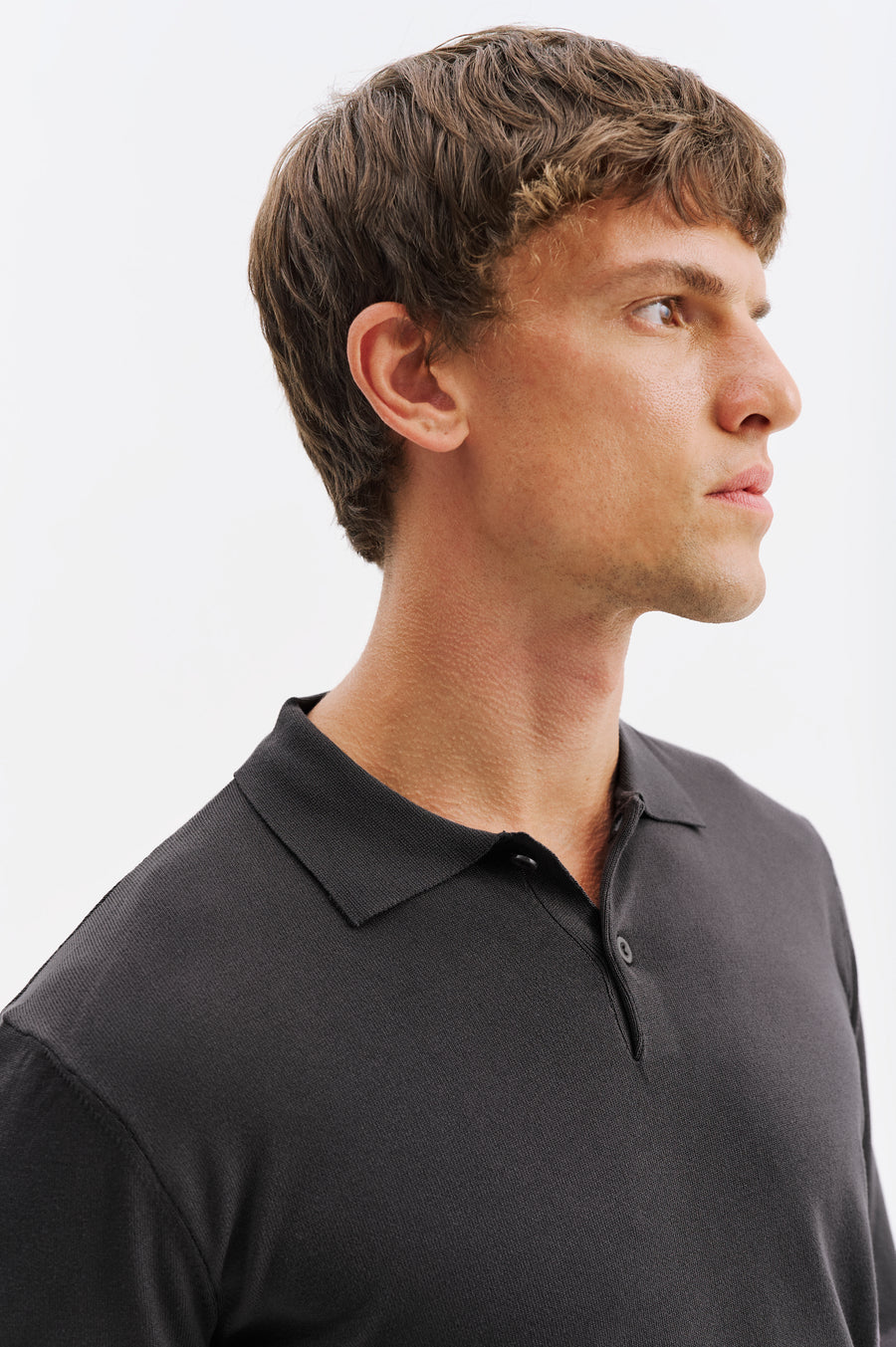 LONG SLEEVE POLO NECK ANTHRACITE KNITTED T-SHIRT