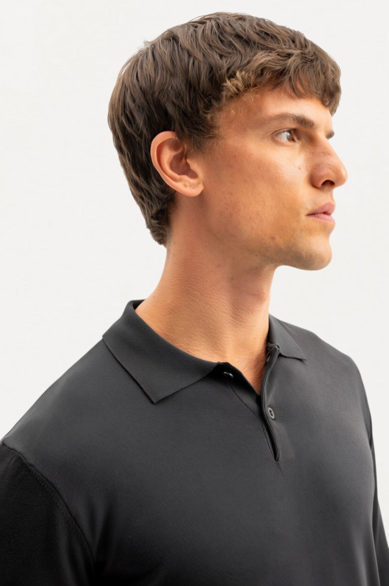 LONG SLEEVE POLO NECK ANTHRACITE KNITTED T-SHIRT