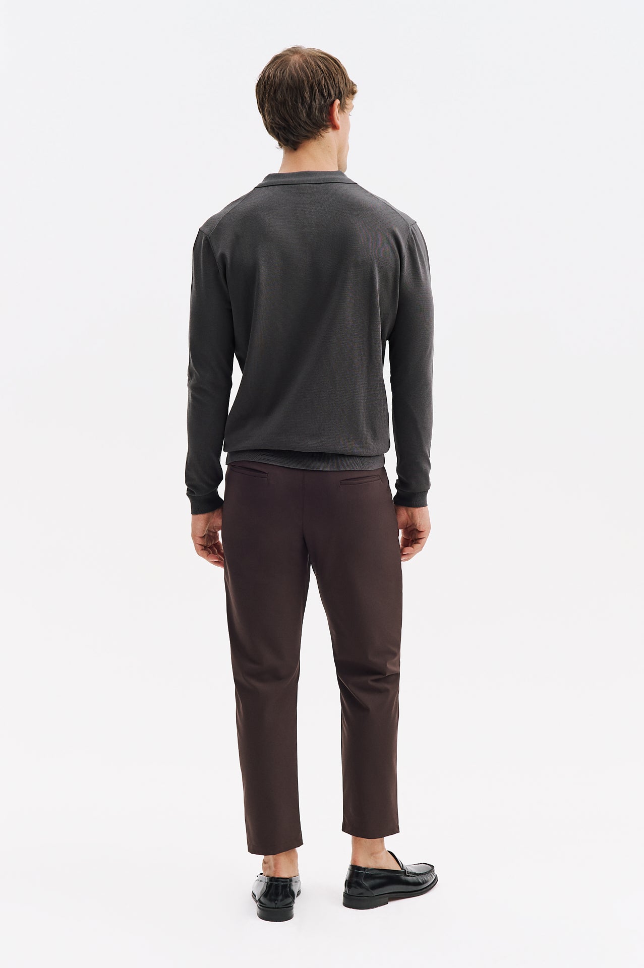 LONG SLEEVE POLO NECK ANTHRACITE KNITTED T-SHIRT