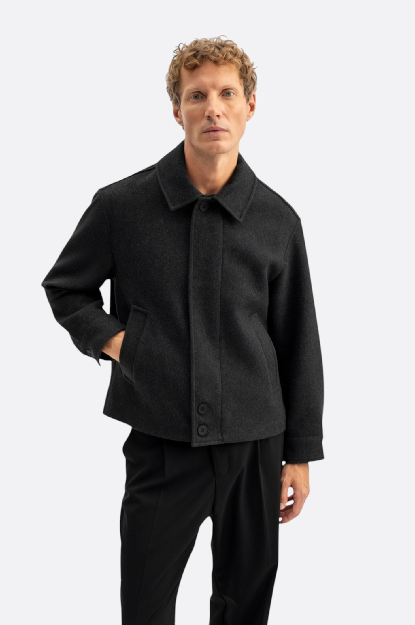 ZIPPERED ANTHRACITE MELTON JACKET