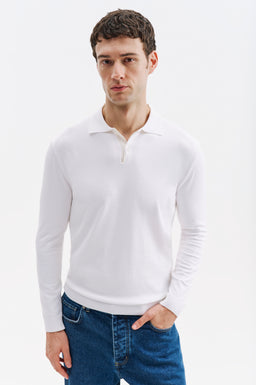 LONG SLEEVE POLO NECK WHITE KNITTED T-SHIRT