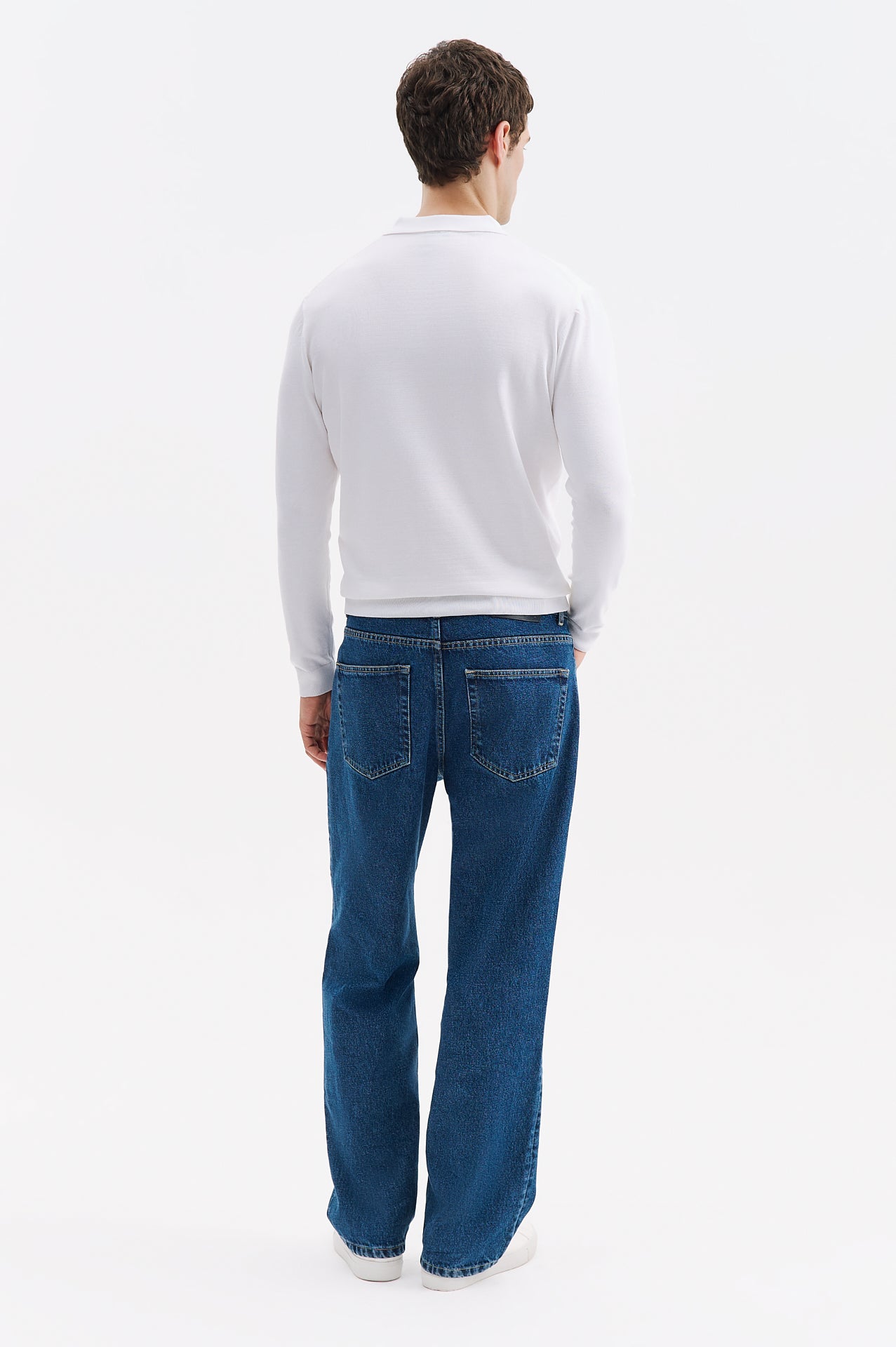 LONG SLEEVE POLO NECK WHITE KNITTED T-SHIRT