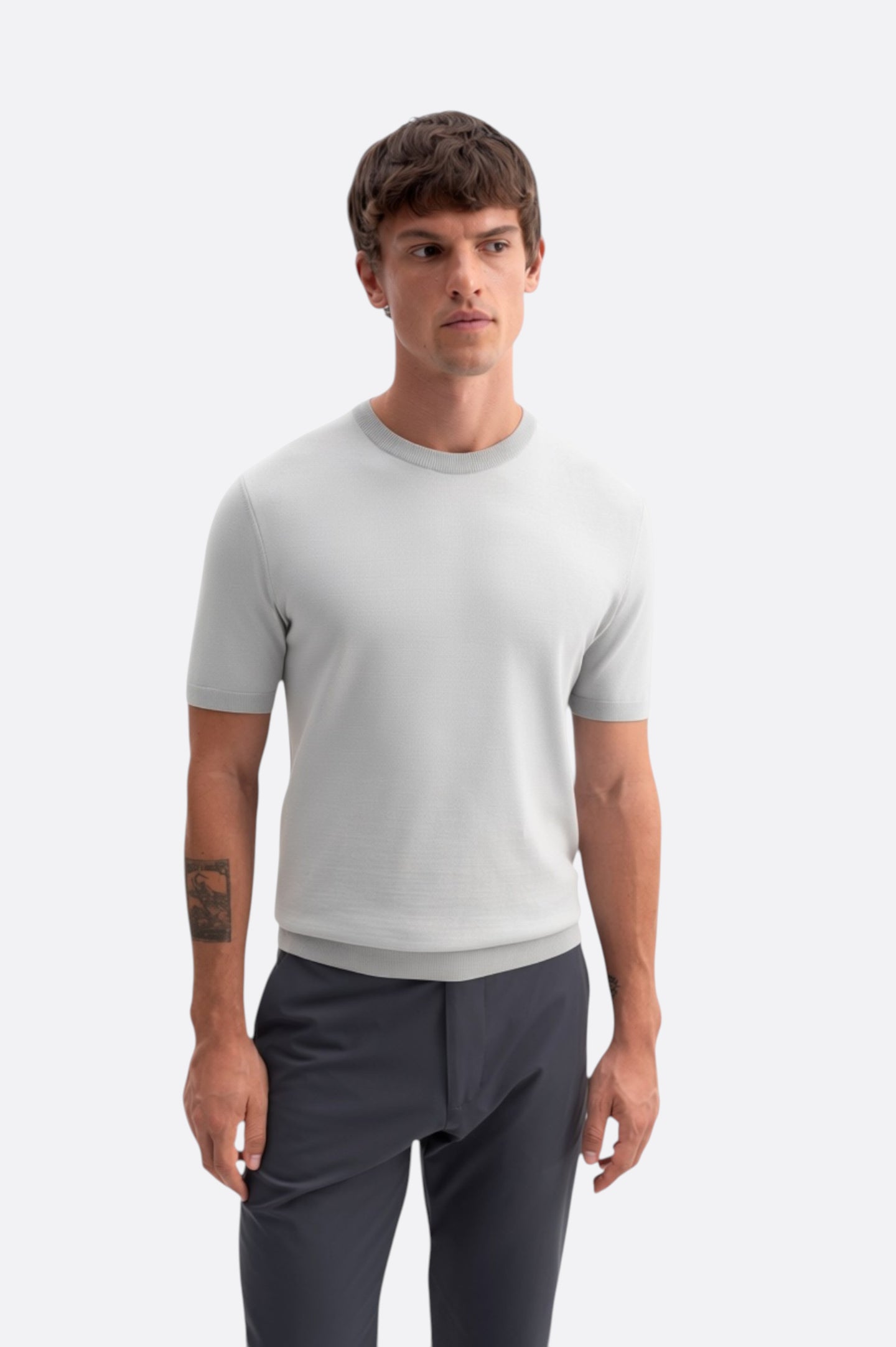 CREW NECK GREY KNIT T-SHIRT
