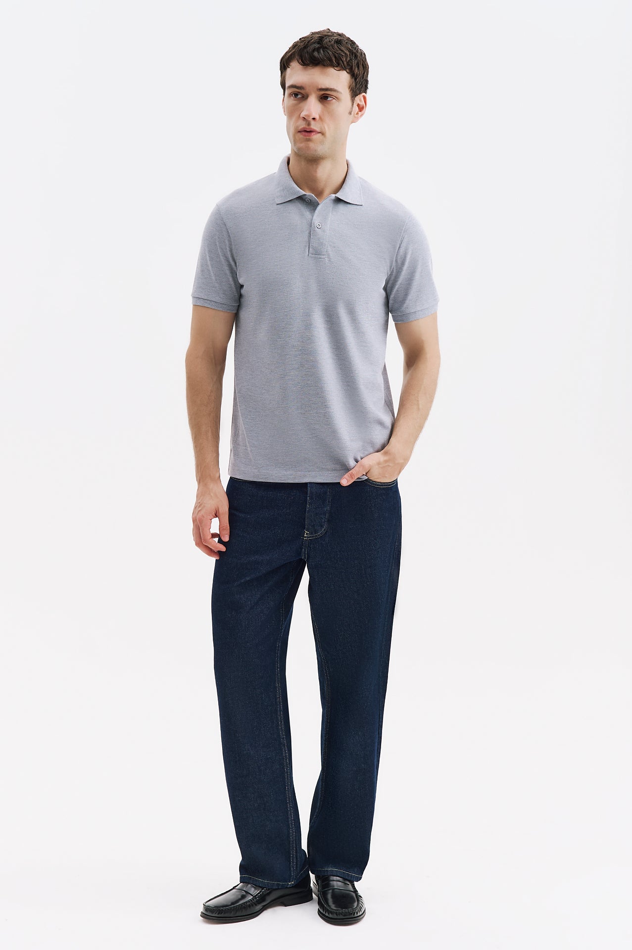 SHORT SLEEVE POLO COLLAR GREY T-SHIRT