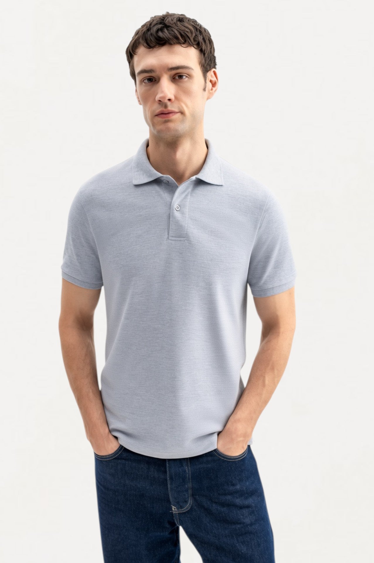 SHORT SLEEVE POLO COLLAR GREY T-SHIRT