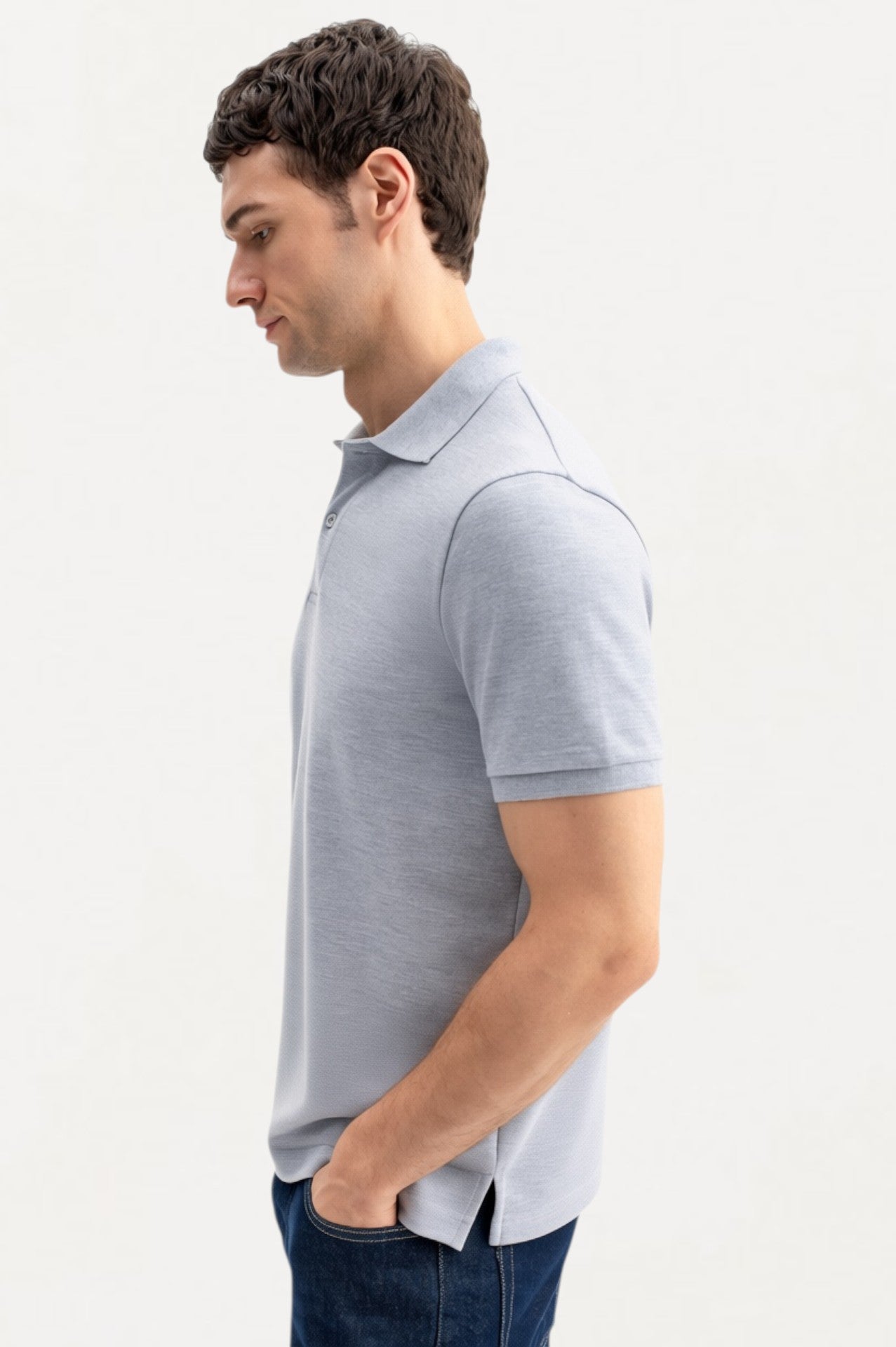 SHORT SLEEVE POLO COLLAR GREY T-SHIRT