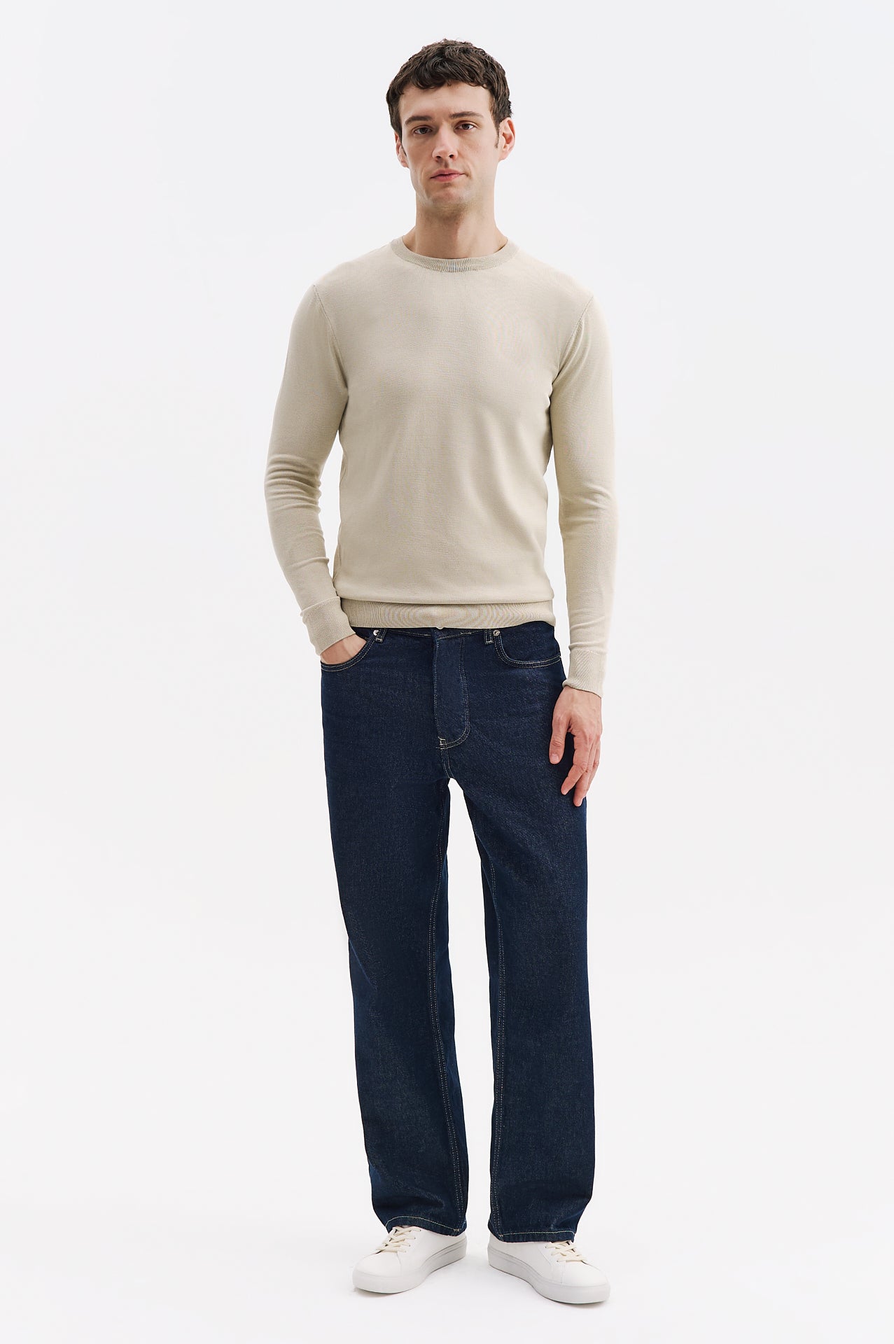 LONG SLEEVE TURTLENECK BEIGE KNITTED T-SHIRT