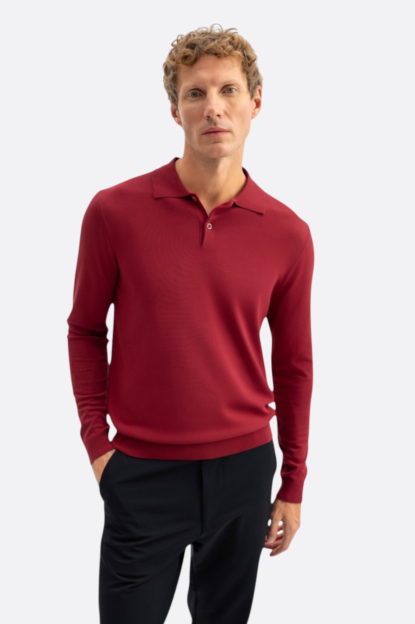 UZUN KOL POLO YAKA BORDO TRİKO T-SHIRT