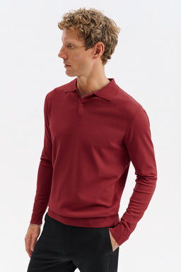 Uzun Kol Polo Yaka Bordo Triko T-Shirt
