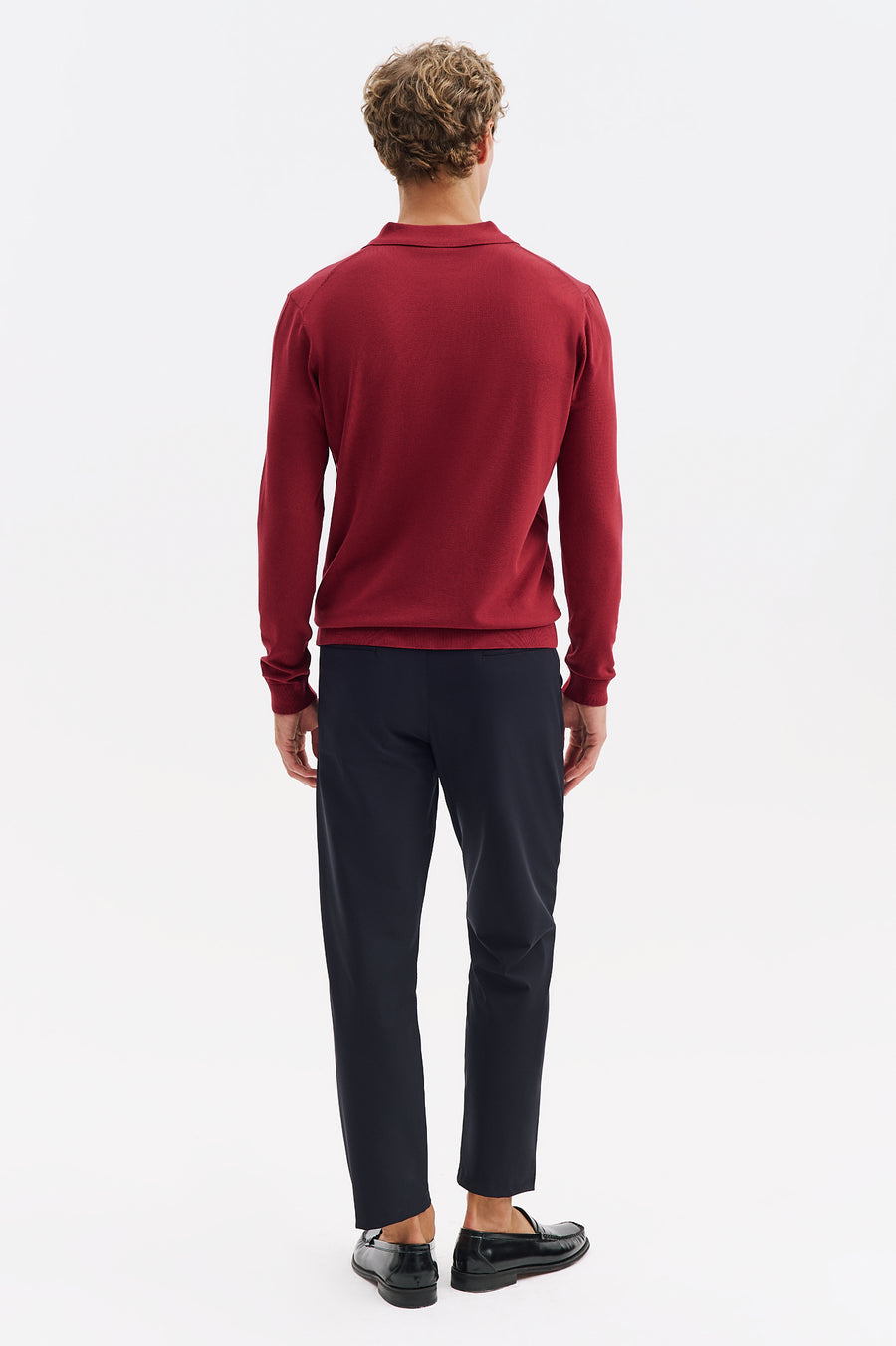LONG SLEEVE POLO NECK BURGUNDY KNIT T-SHIRT