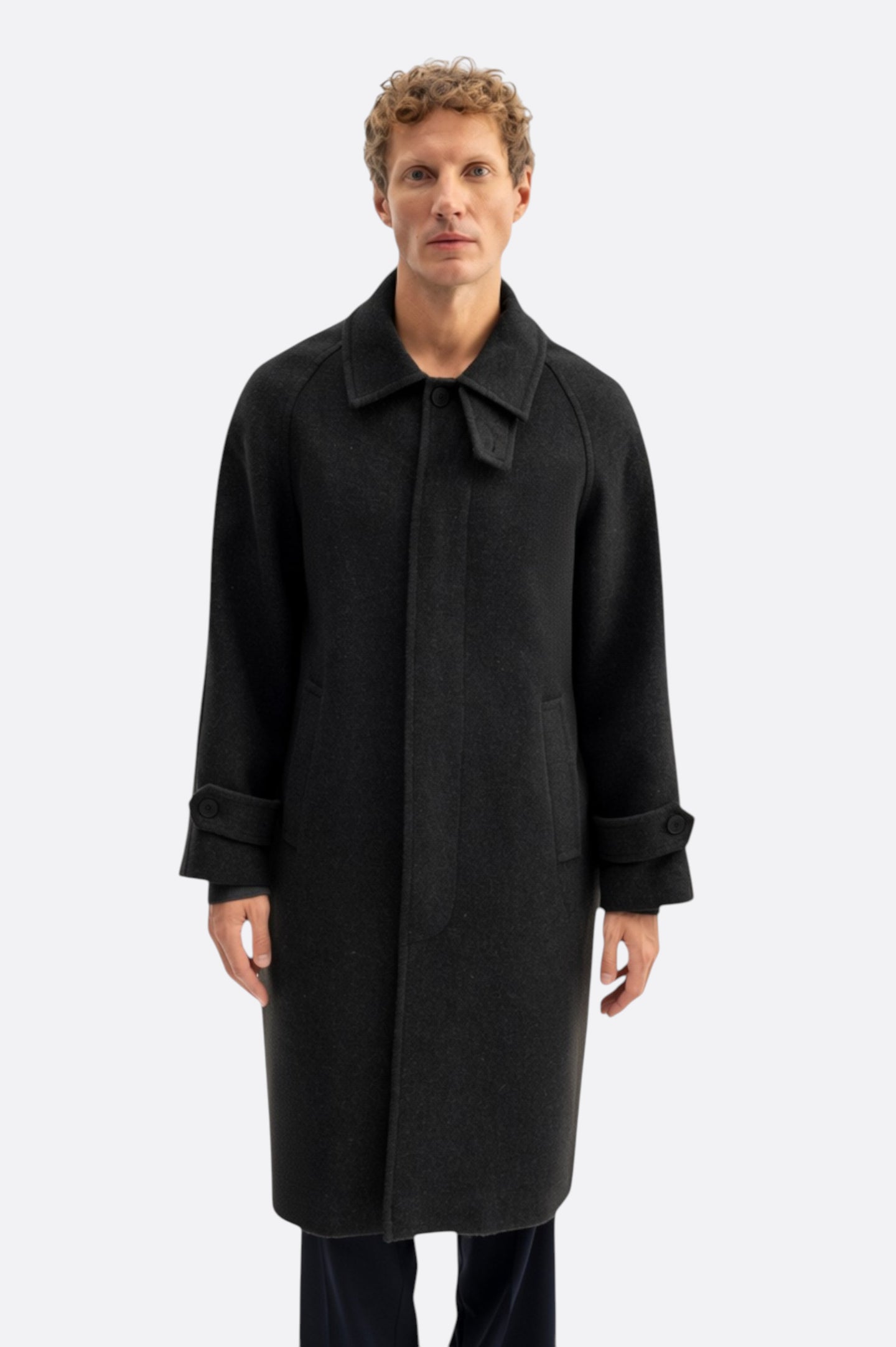 BASIC LONG ANTHRACITE FELTED COAT