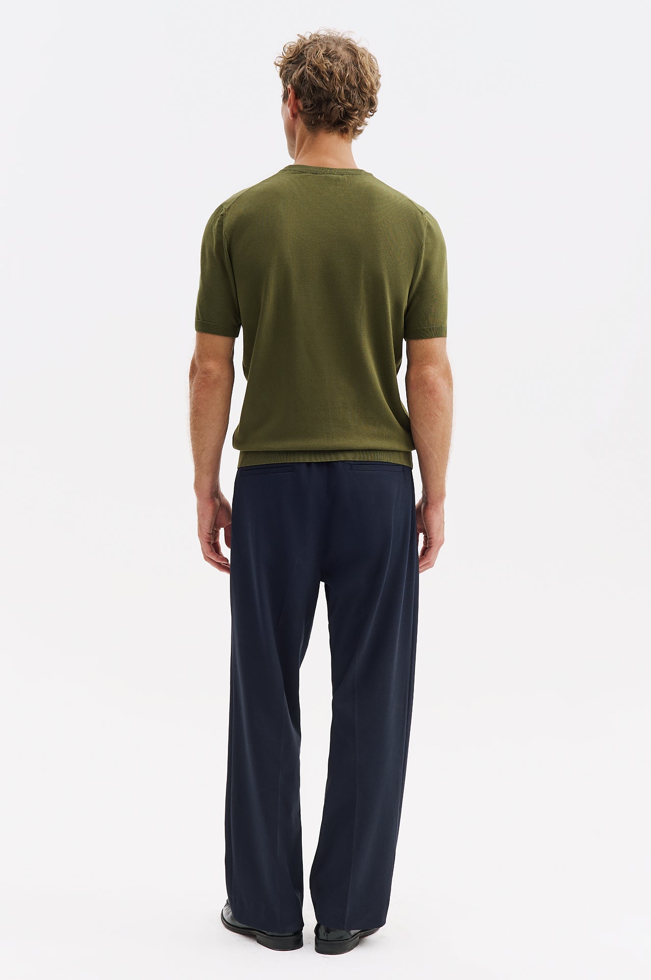 CREW NECK KHAKI KNITTED T-SHIRT