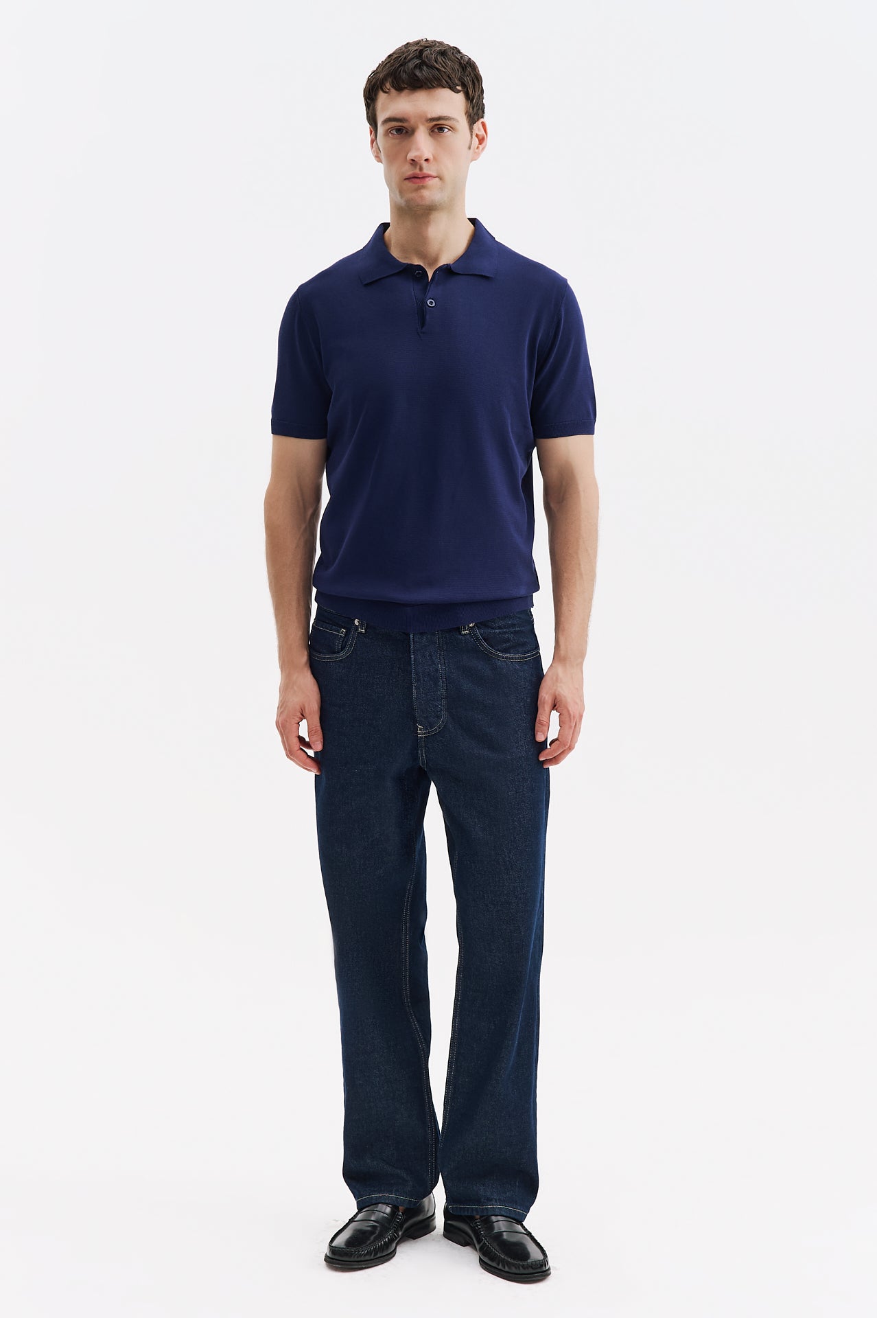 NAVY BLUE KNITTED POLO T-SHIRT