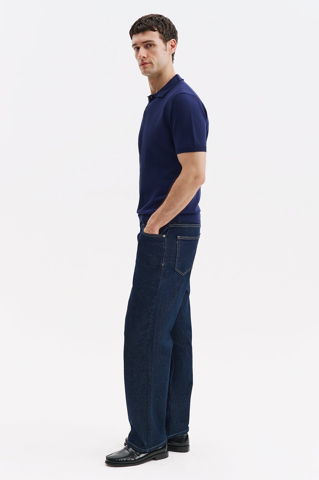 NAVY BLUE KNITTED POLO T-SHIRT