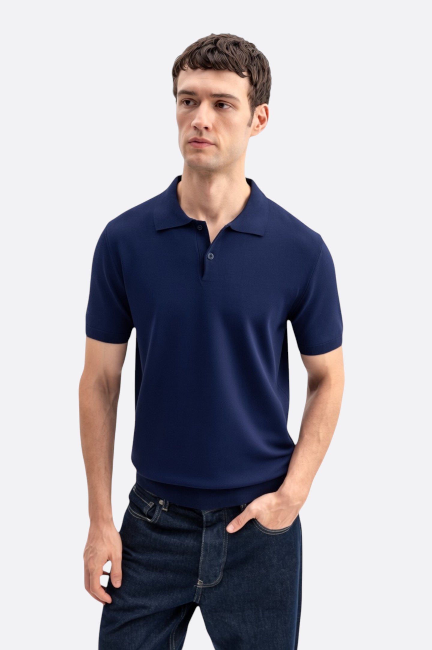 NAVY BLUE KNITTED POLO T-SHIRT