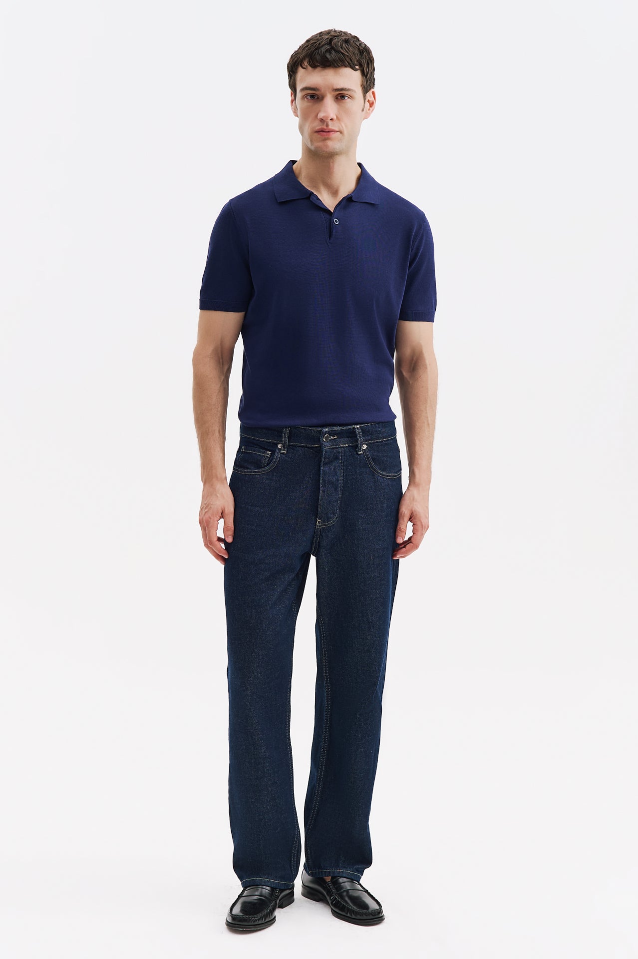 NAVY BLUE KNITTED POLO T-SHIRT