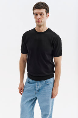CREW NECK BLACK KNITTED T-SHIRT