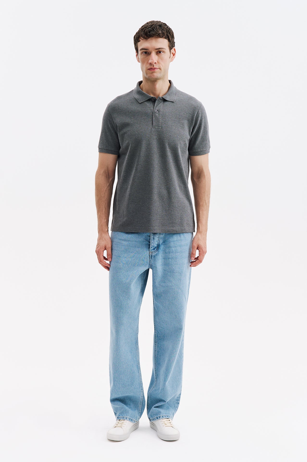 SHORT SLEEVE POLO NECK ANTHRACITE T-SHIRT