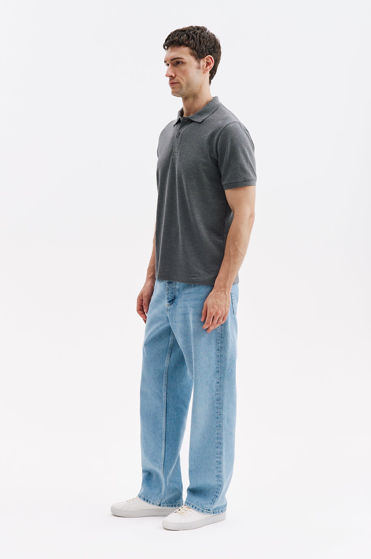 SHORT SLEEVE POLO NECK ANTHRACITE T-SHIRT