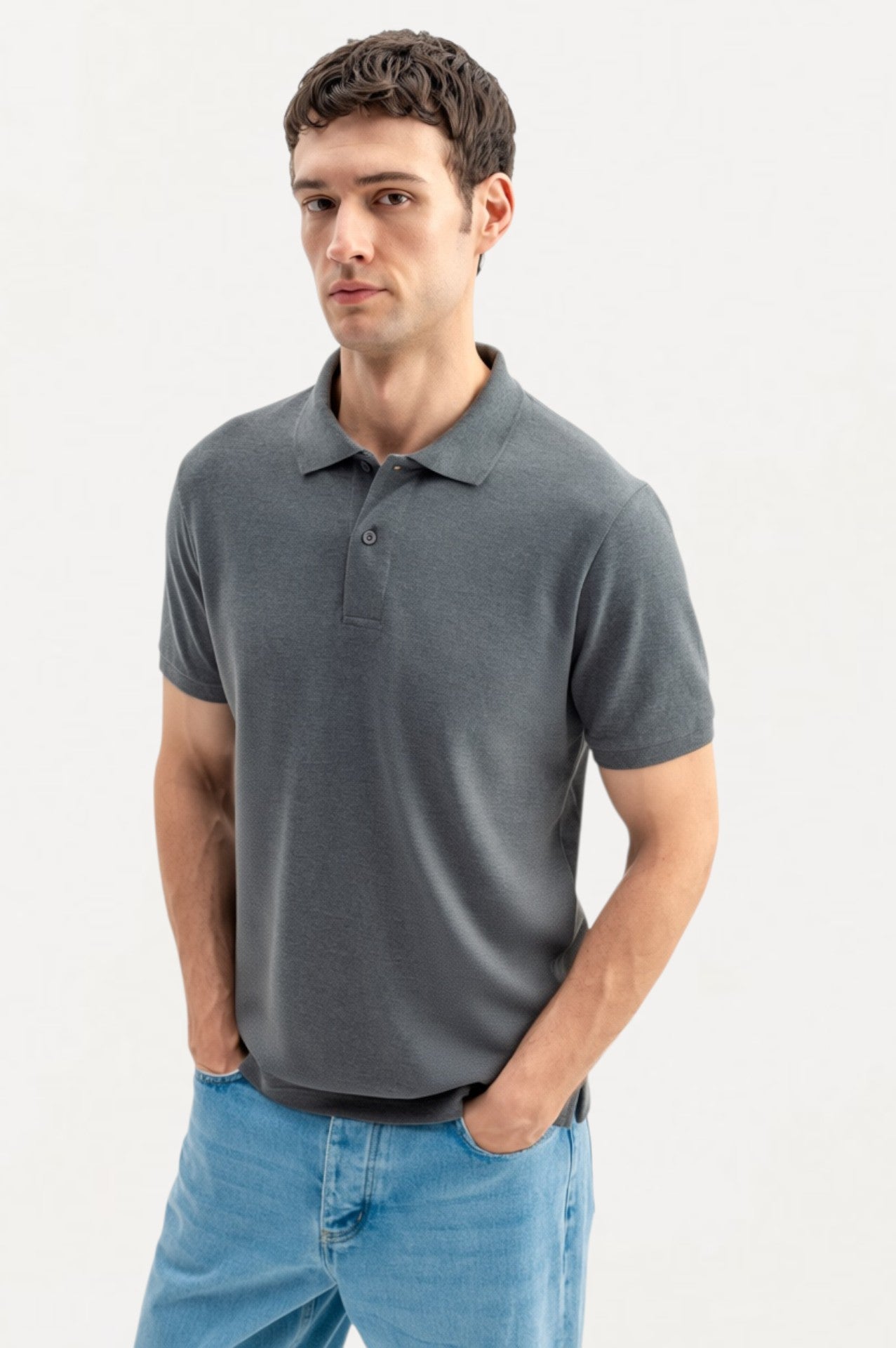 SHORT SLEEVE POLO NECK ANTHRACITE T-SHIRT